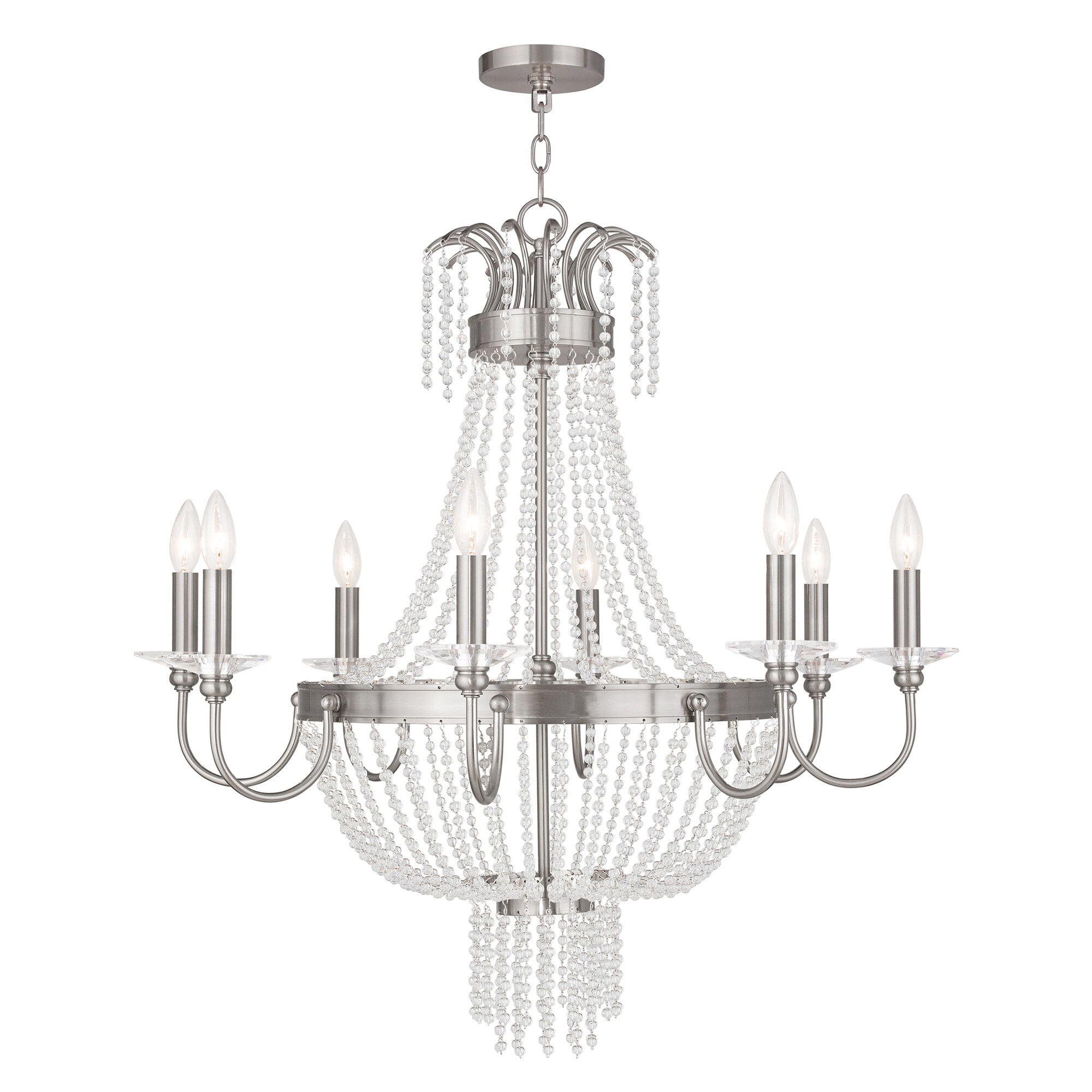 Brushed Nickel and Crystal 8-Light Candelabra Chandelier