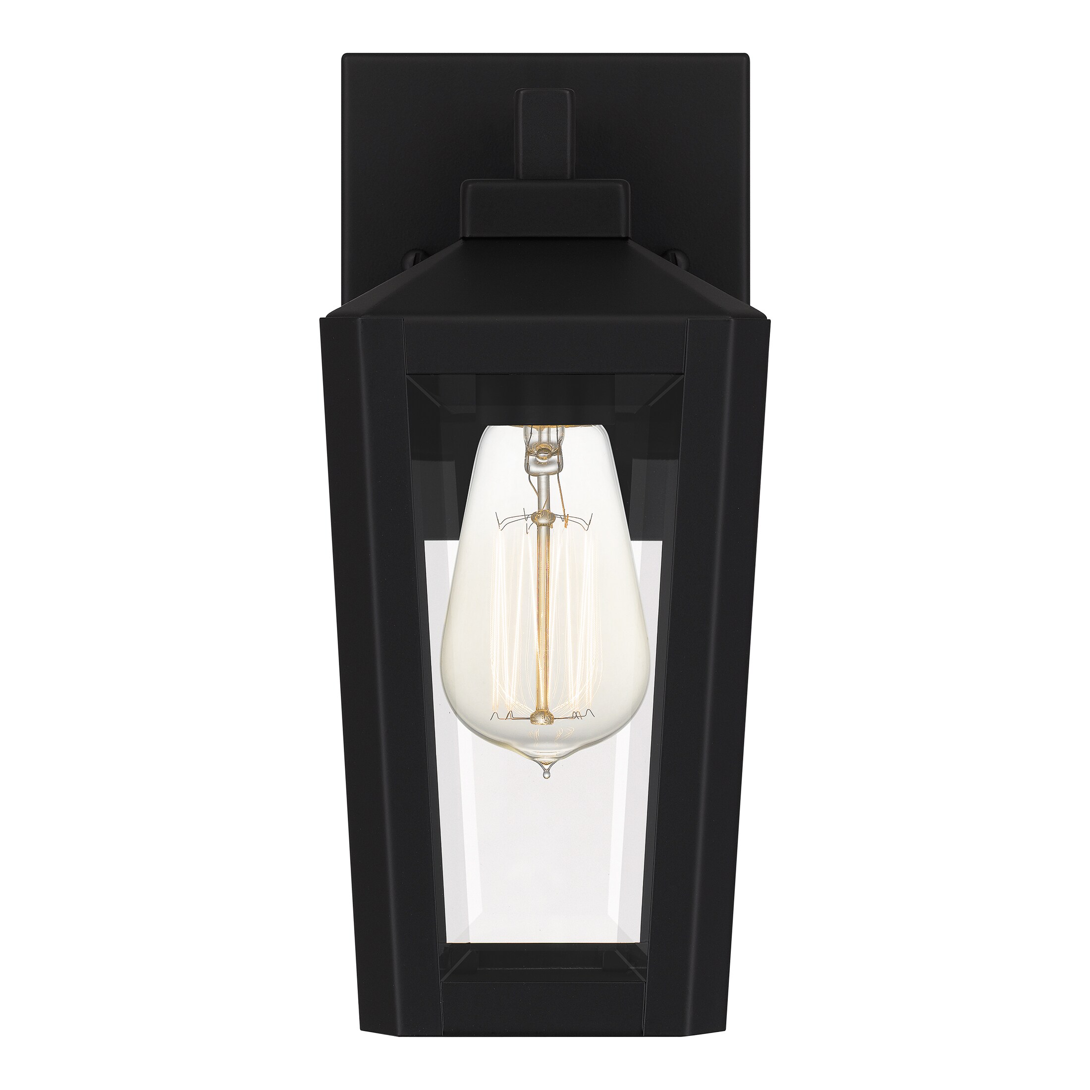 Matte Black Steel Lantern Sconce with Clear Glass Panels