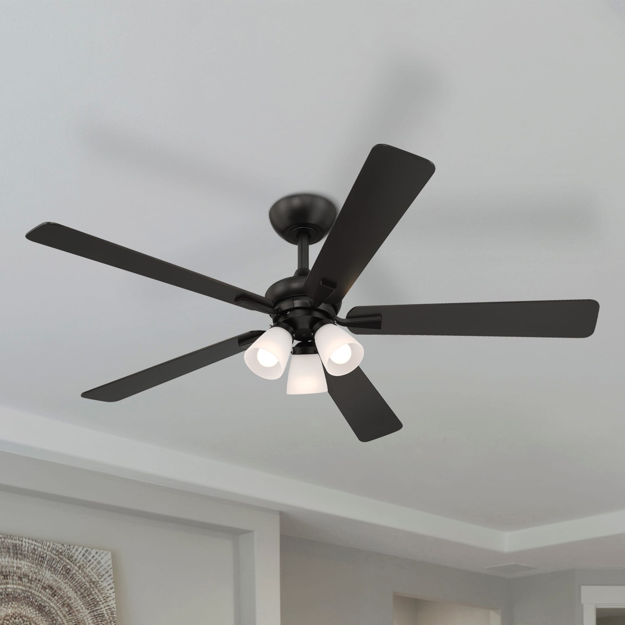 Designers Fountain FR-CHR52B30-MB Charney 52-in Matte Black with Matte Black Blades Ceiling Fan With Light 5 -Blade )