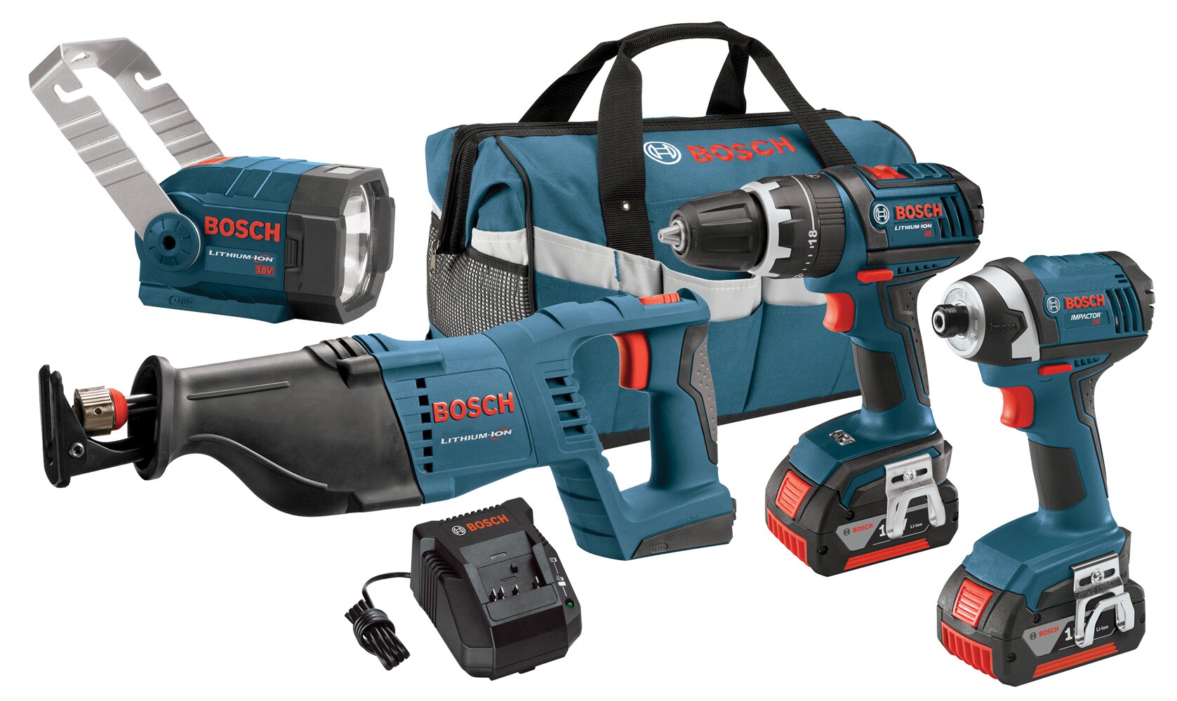 Bosch CLPK432-181 4-Tool Power Tool Combo Kit with Soft Case (2-Batteries Included and Charger Included)