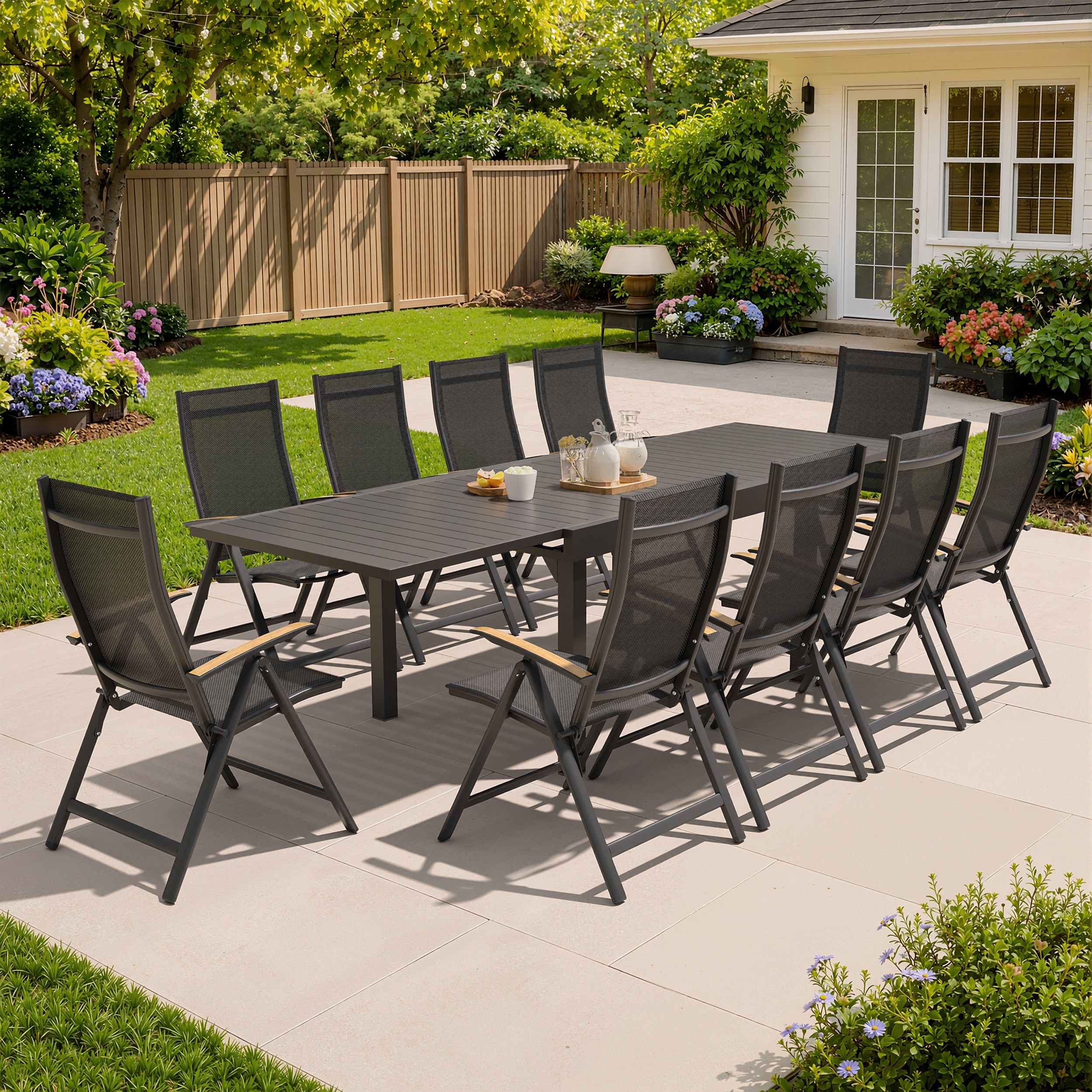 Crestlive Products Outdoor Patio Dining Set with Extendable Aluminum Table and Stationary Chairs