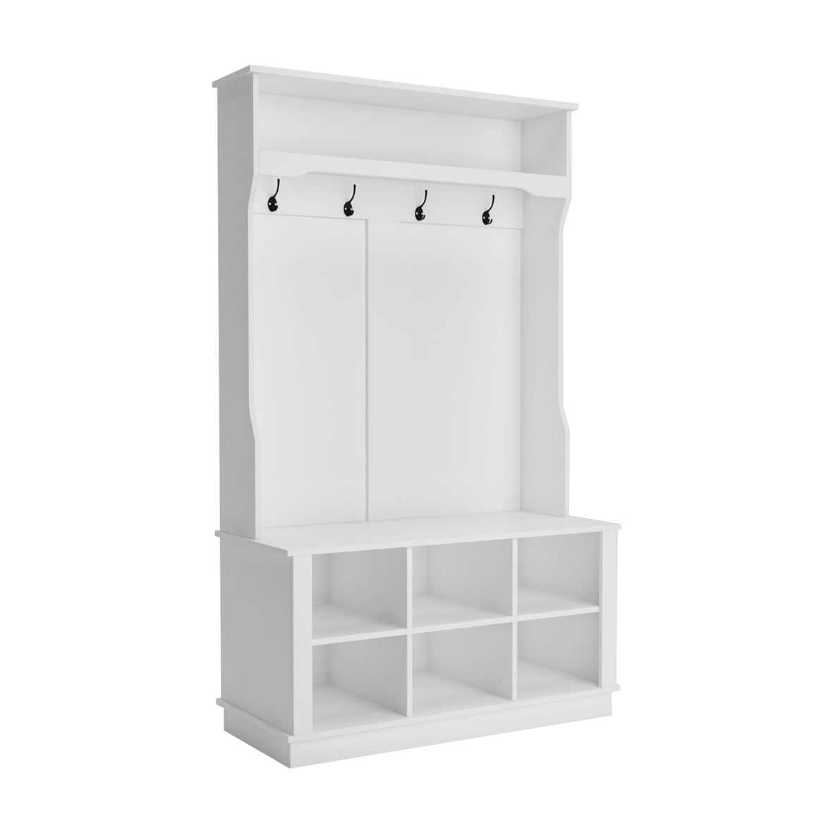 FUFU&GAGA Contemporary White Hall Tree with Shoe Storage and 6 Lower ...