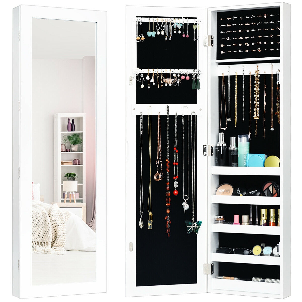 Fenbeli - Door-Mount and Wall-Mount Jewelry Cabinet with Full-Length Mirror