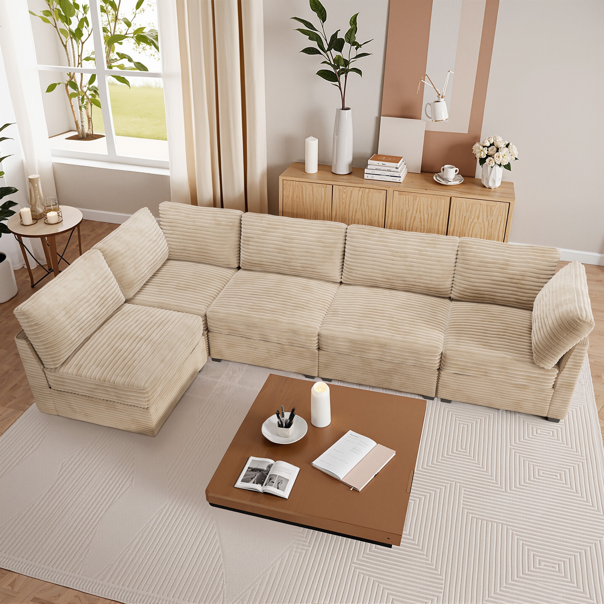 ALTRIGUS 6L-YOYO240-52-AL 130.72-in W Modern Beige Plush 6-seater Sectional