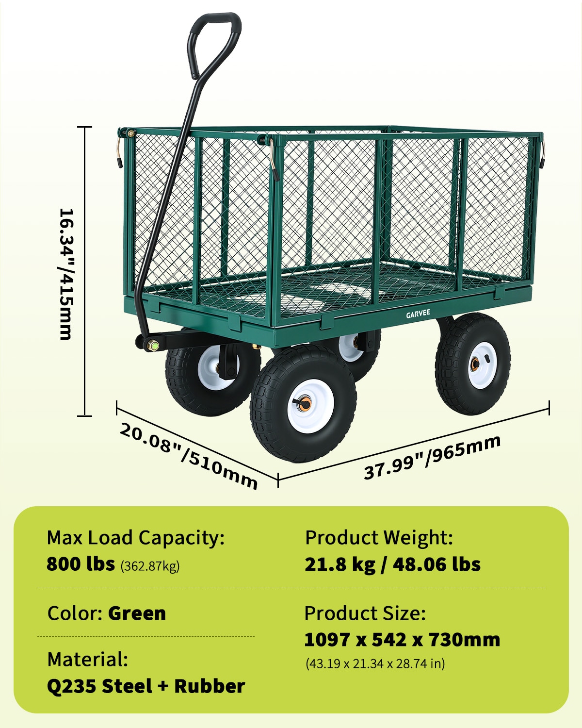 Assile 800 Lb Green Foldable Garden Wagon - Waterproof Bag - Steel ...