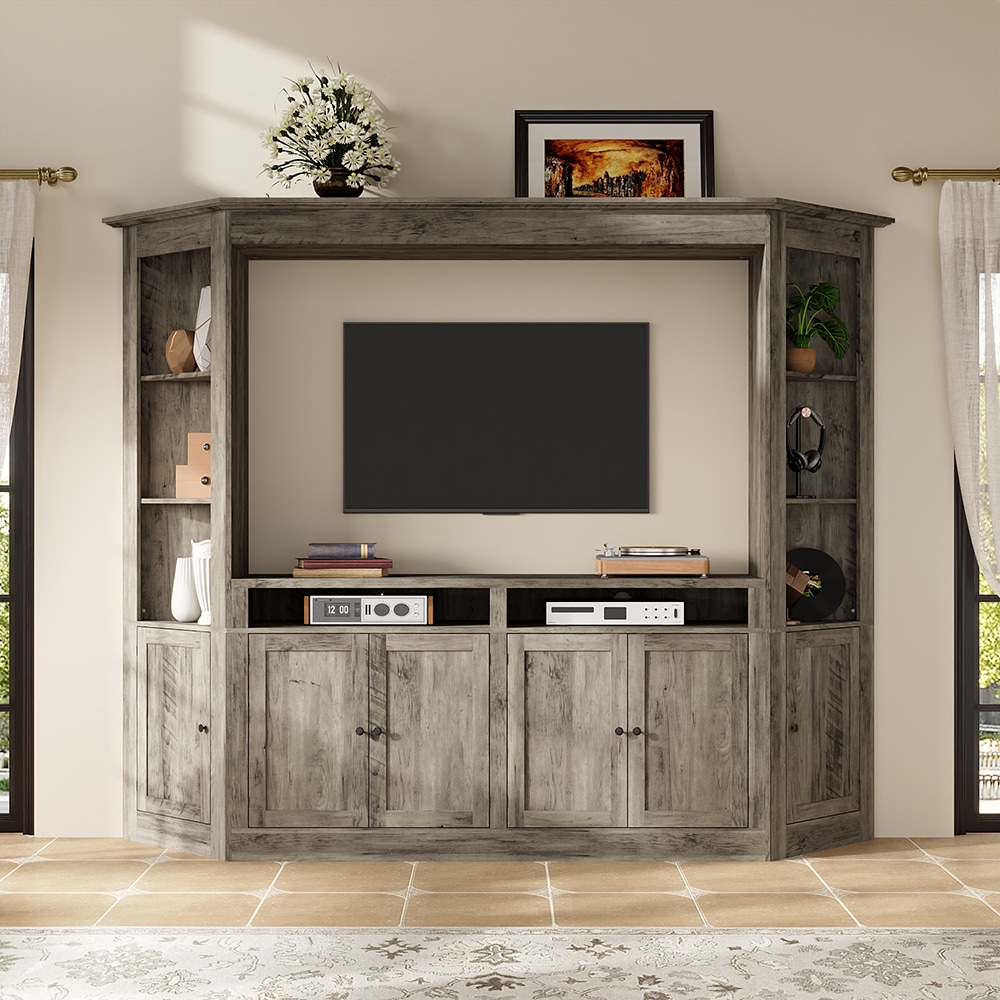 FUFU&GAGA Entertainment Cente Contemporary/Modern White 87.4-in W Pantry ( Accommodates TVs up to 65-in )