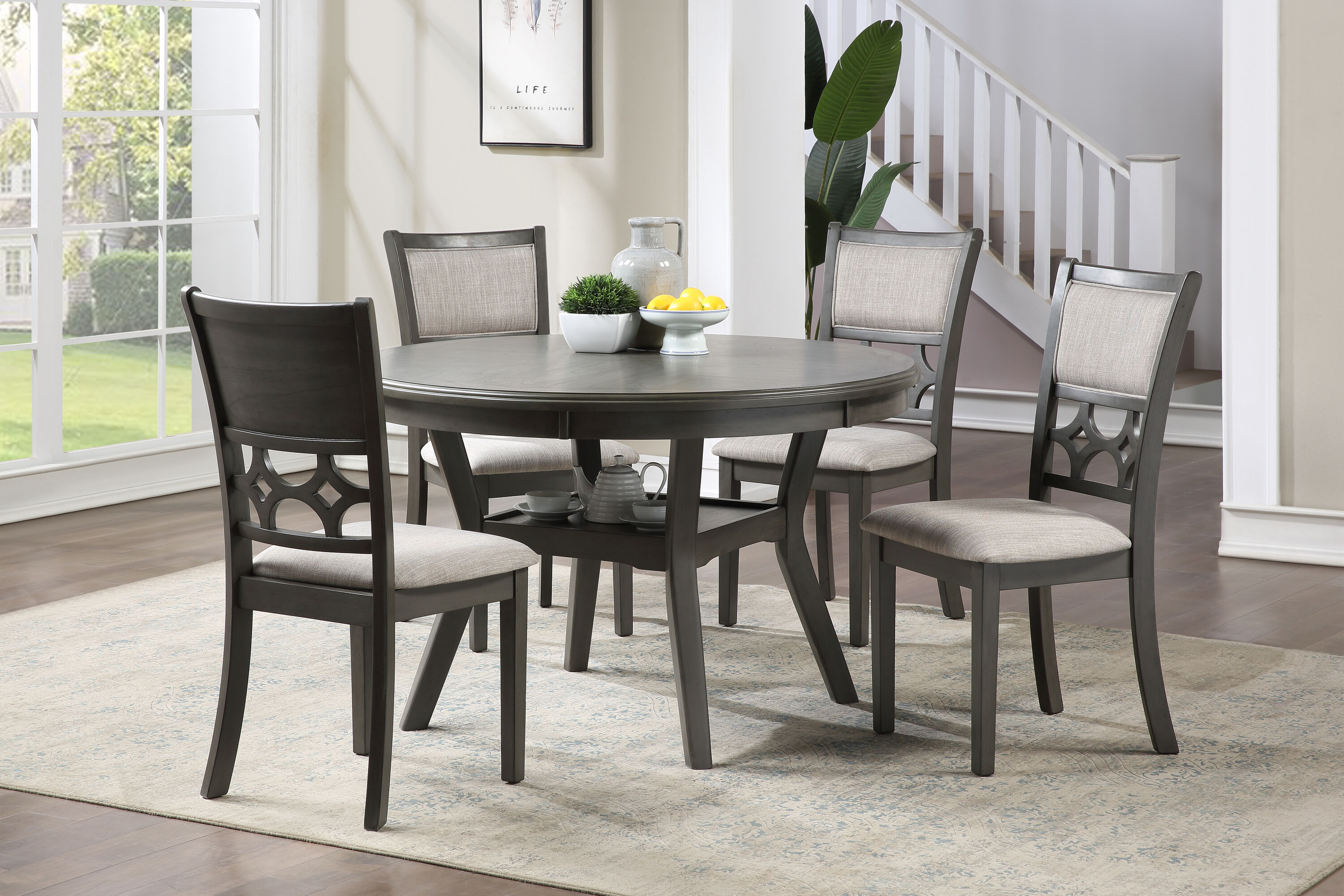 New Classic Furniture D1763-50S-GRY Mitchell Gray Transitional Dining Room Set with Round Table ( Seats 4 )