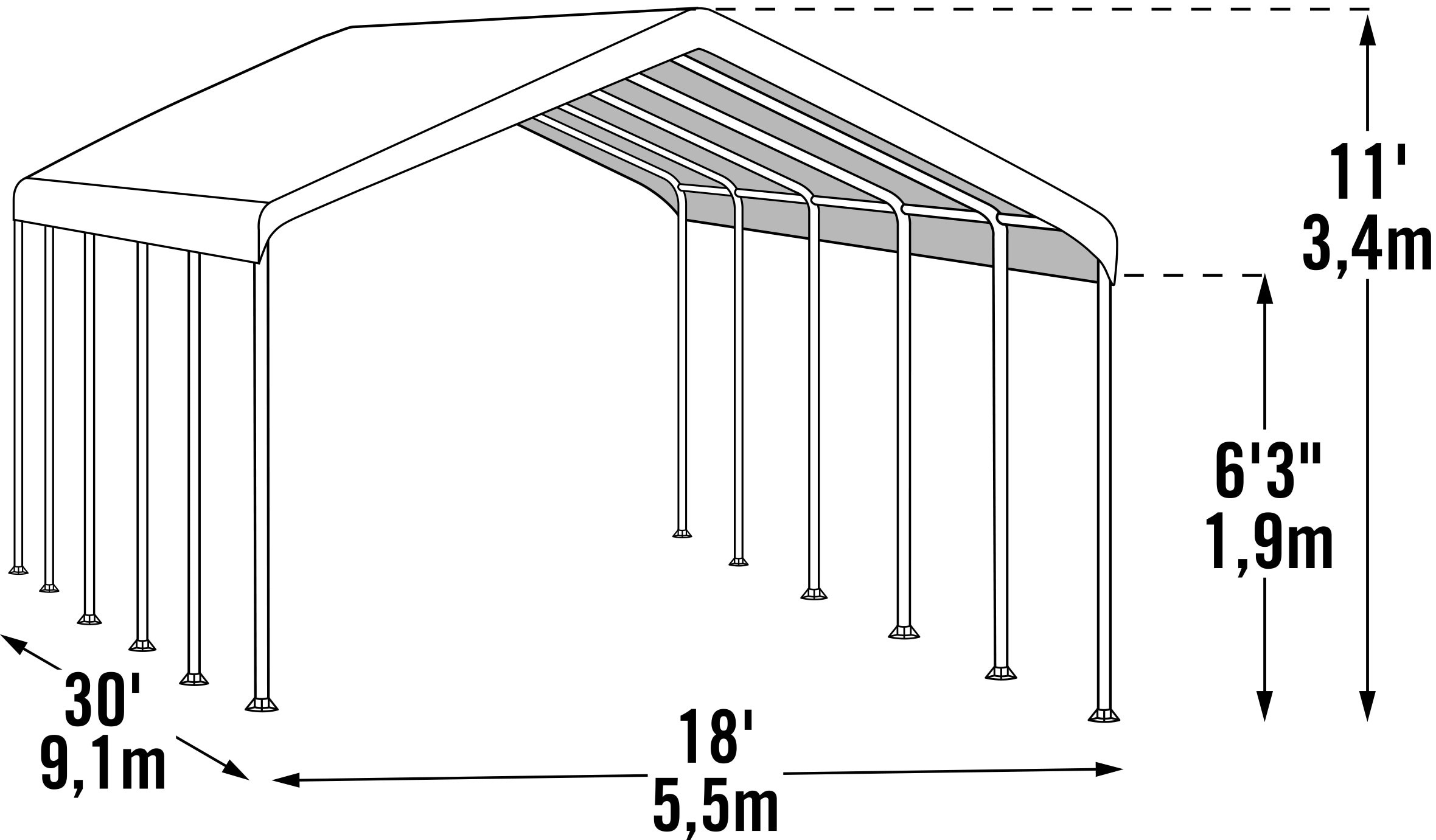 Super Max 18' x 30' White Polyethylene Canopy with Steel Frame