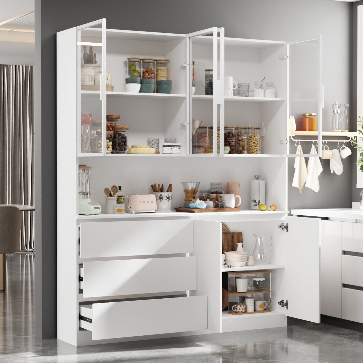 FUFU&GAGA Contemporary/Modern White Pantry with Wine Storage in the ...