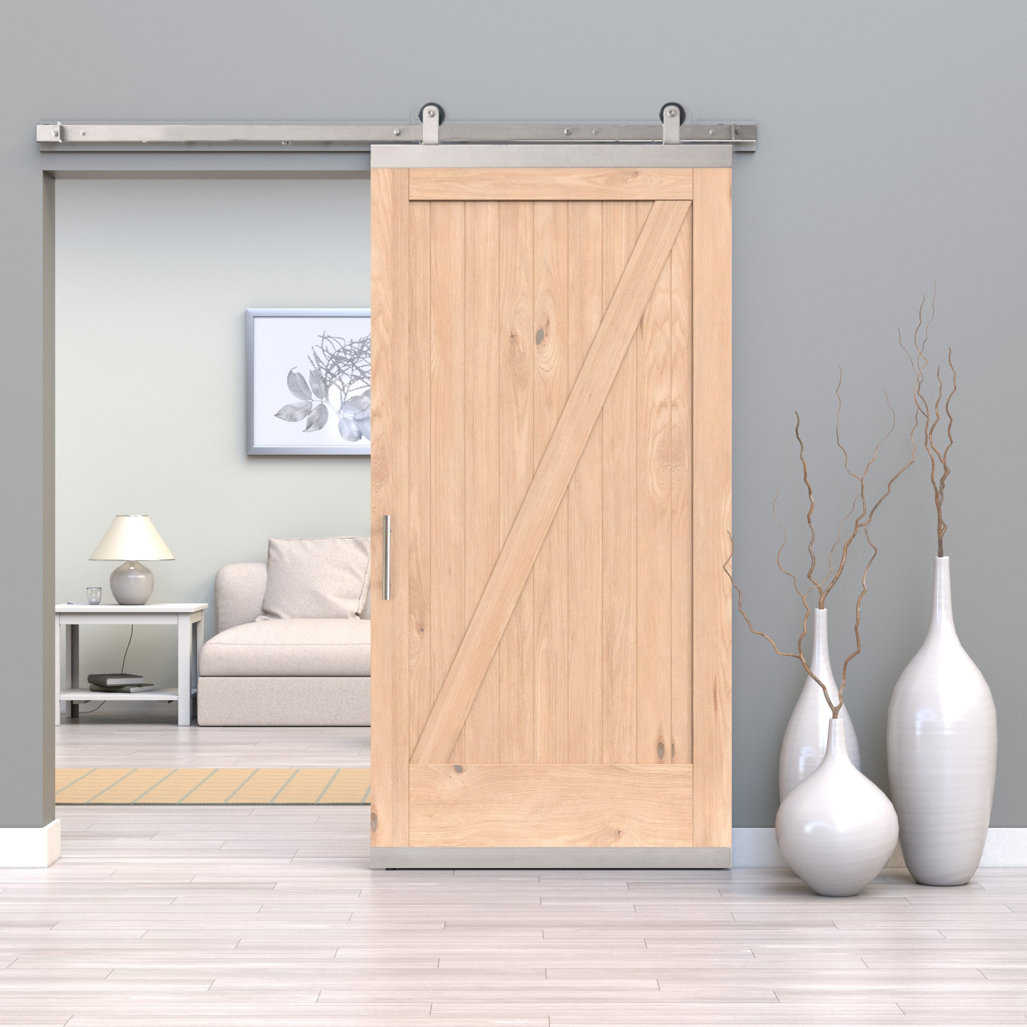 JELD-WEN LOWOLJW248800180 42-in x 96-in Unfinished Unfinished Z-frame White oak Wood Solid core Single Barn Door (Hardware Included)