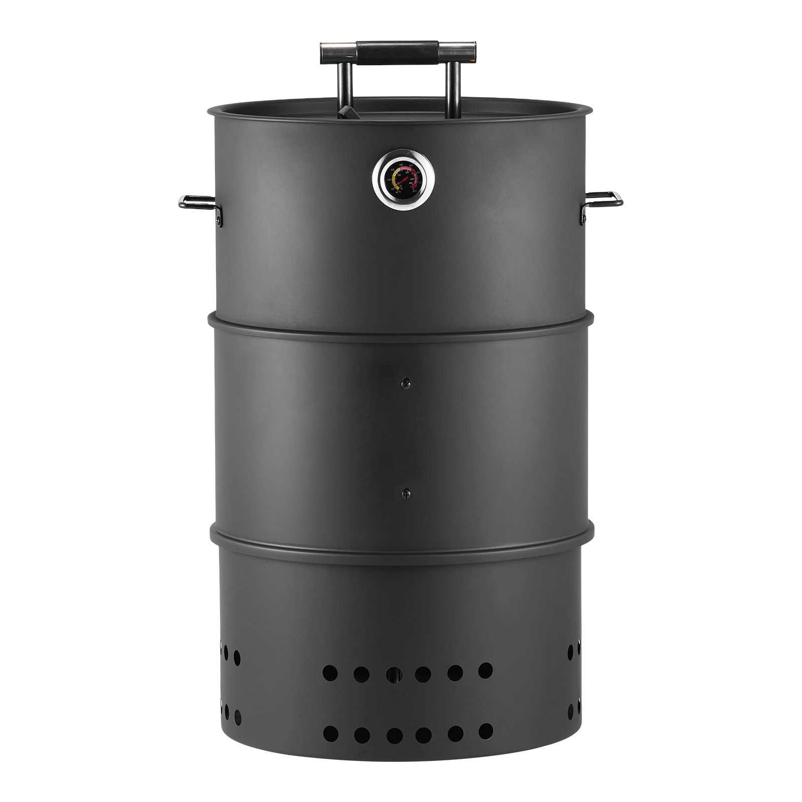 VEVOR Charcoal Smoker Grill 18.5in Barrel Charcoal BBQ Smoker Coated Steel Outdoor Barbecue Grill with 2 Grilling Grates 1 Hanging Rod 6 Hooks and Thermometer Ideal for Party Backyard Patio Cooking
