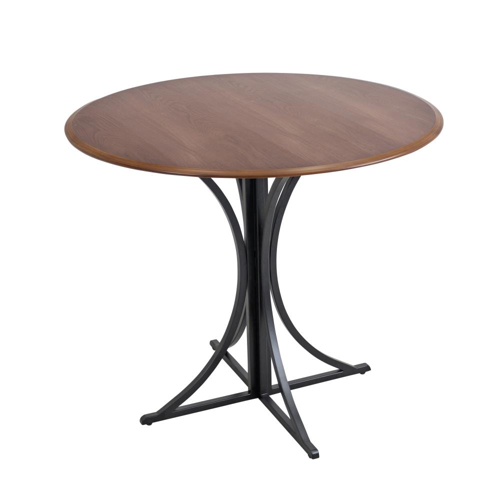 LumiSource DT-BORO WL+BK Boro Walnut, Black Round Contemporary/Modern Dining Table, Wood with Black Metal Trestle Base 35-in L x 30.25-in H