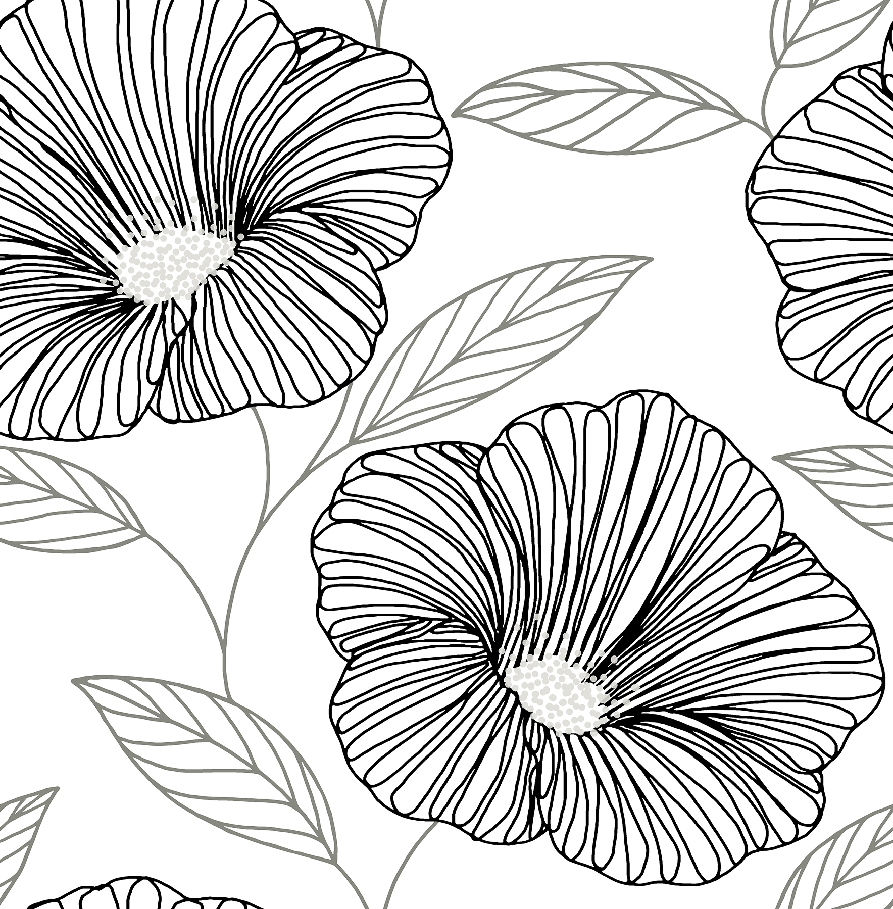 A-Street Prints 2973-91134 Daylight 56.4-Sq. Feet Black Paper Floral Unpasted Wallpaper