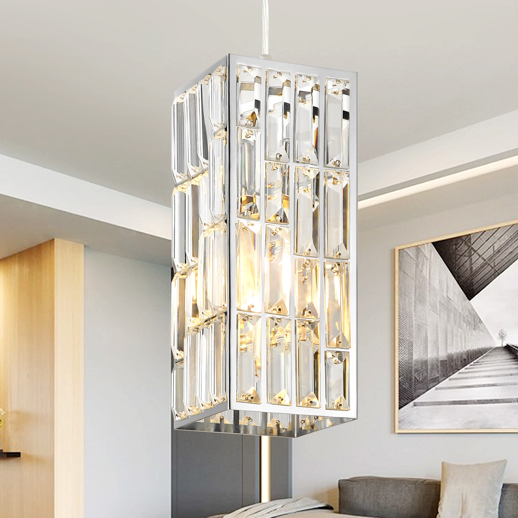 POWLIG 1 -Light Chrome Modern/contemporary Aluminum/Crystal Crystal Rectangle Small Hanging Pendant Light