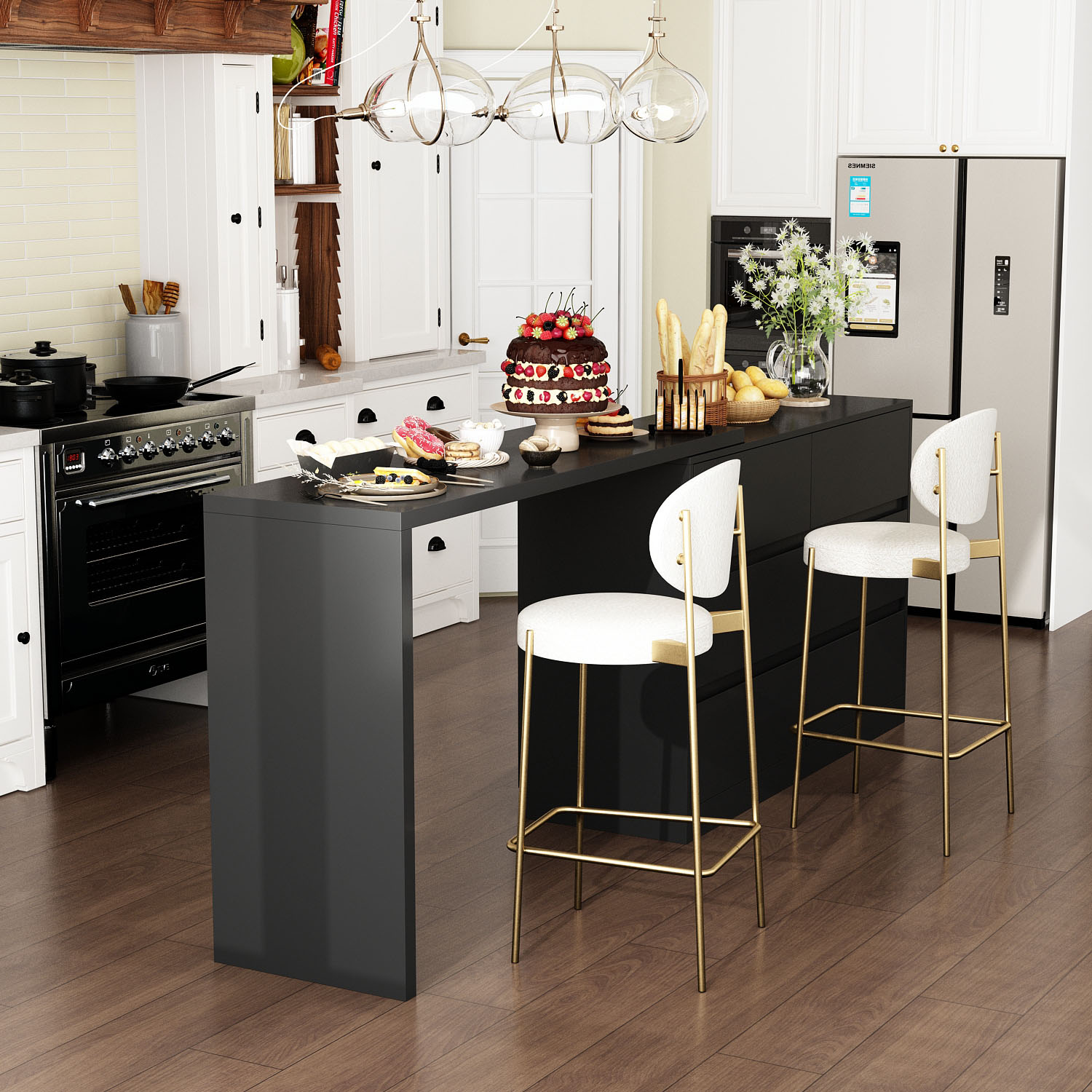 FUFU&GAGA Black Mdf Base with Mdf Top Kitchen Cart (16-in x 90.4-in x 32.7-in)