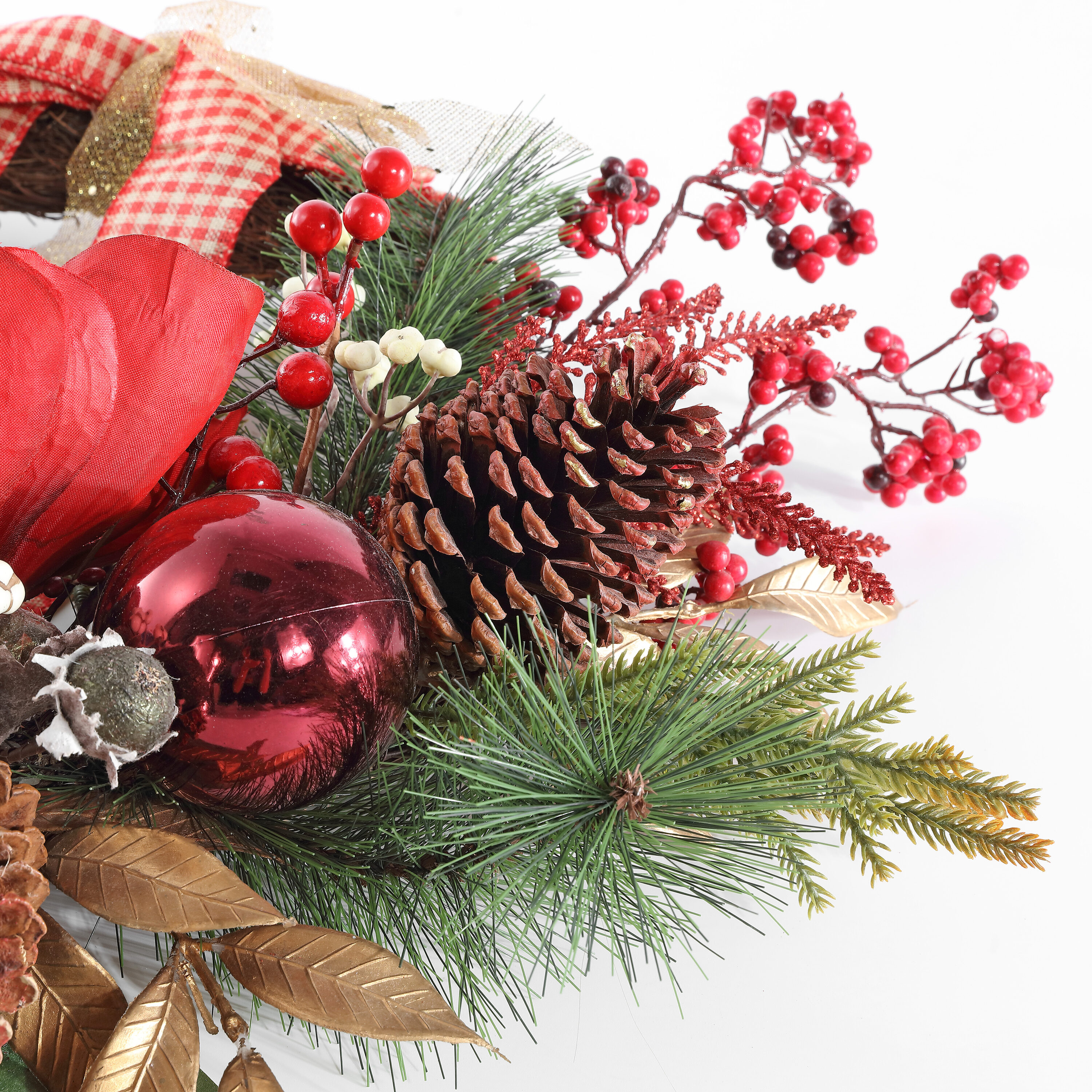 Safavieh FXP1089A SAFAVIEH Faux 28 Inch Magnolia Oval Wreath W/ Ornaments and Bow, Multi