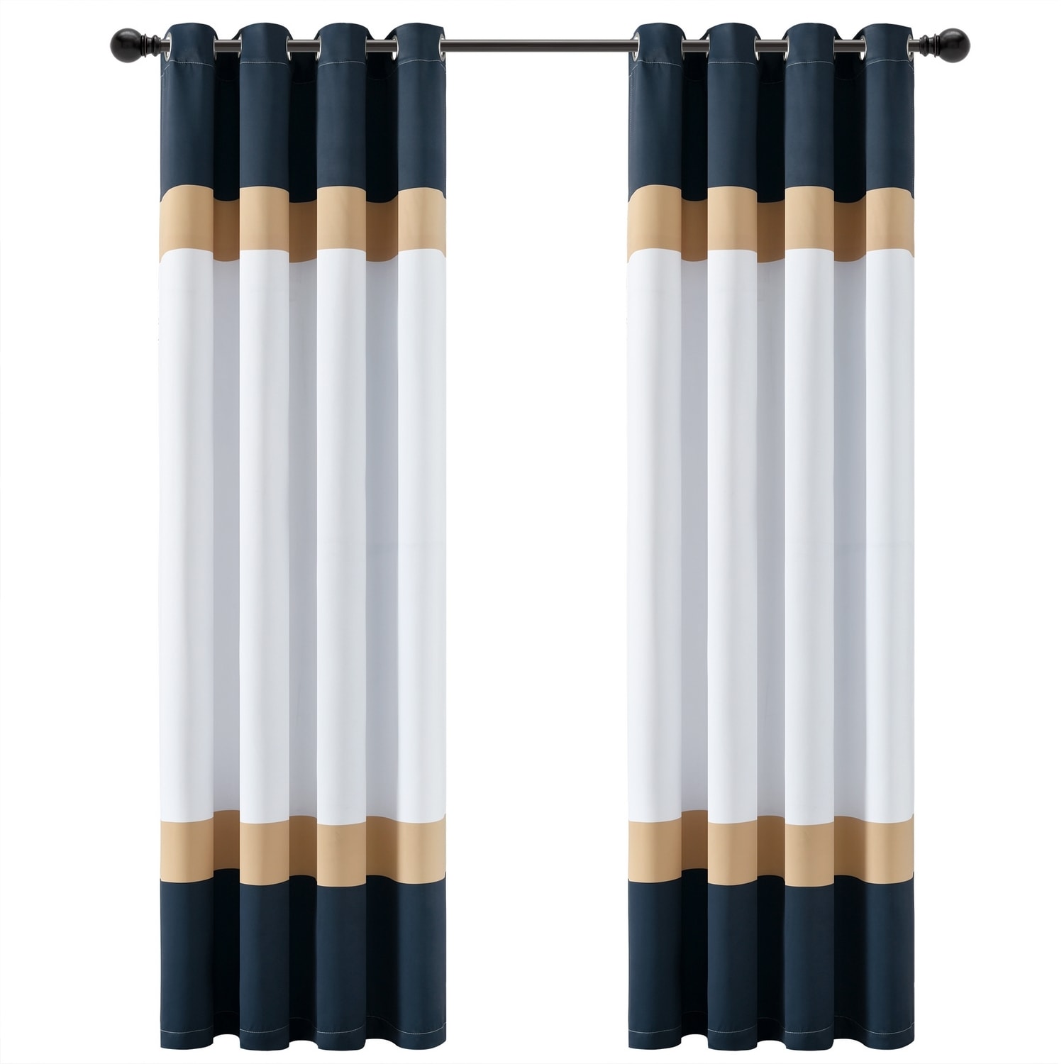 Alexander Navy and Gold Color Block Polyester Curtain Pair