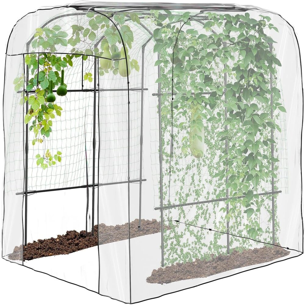 Esazn Tall Garden Arch Trellis with Greenhouse Cover 75-in W x 87-in H Black Steel Traditional Garden Trellis For Climbing Plants For Cucumbers For Roses For Tomatoes #I1600123-PVC
