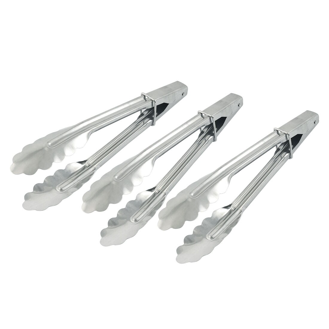 Unique Bargains Metal Clip BBQ Barbecue Meat Bread Food Locking Tongs 3pcs Silver Tone