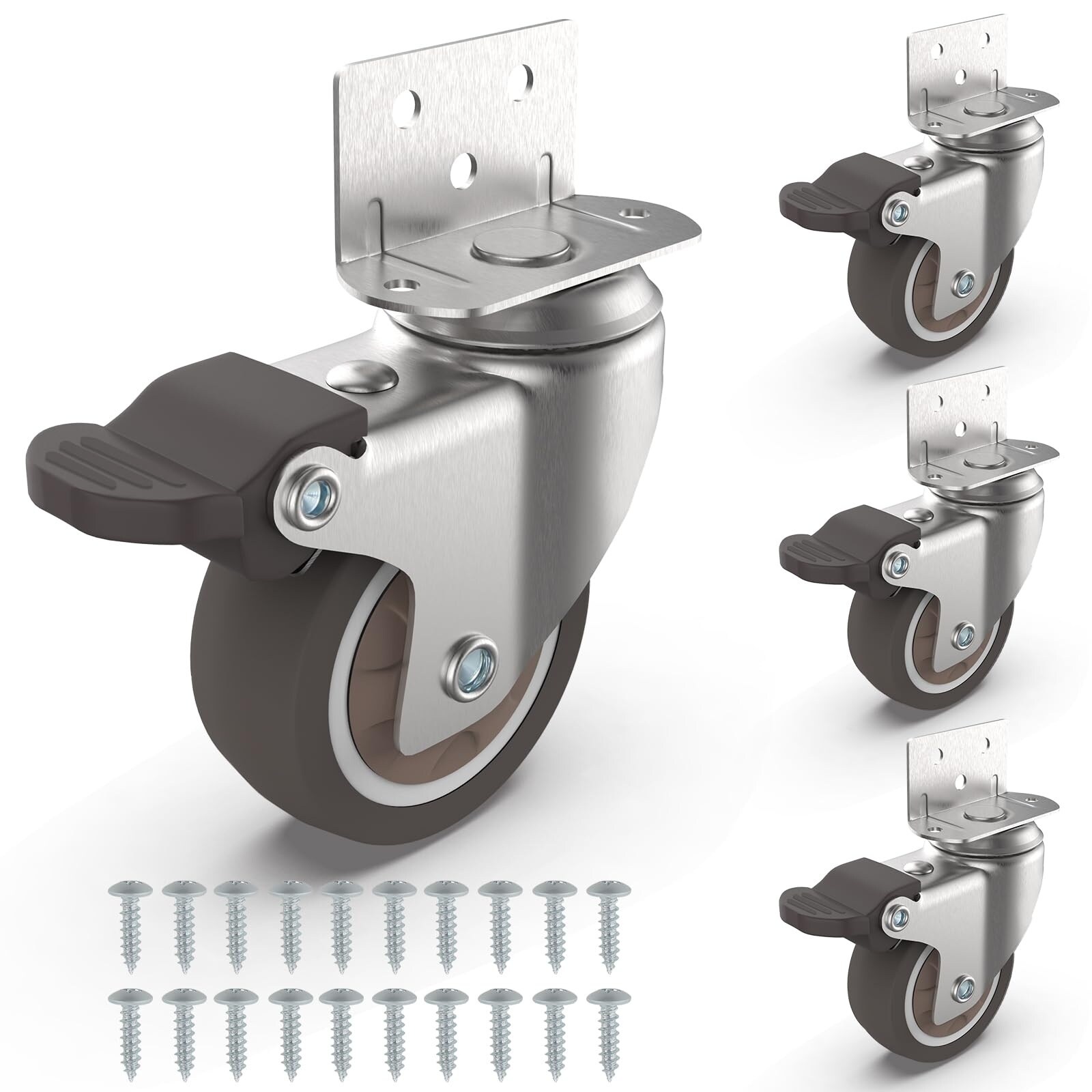 Aoibox  2 in L shaped swivel plate casters 2 in TPR silent wheels with brakes 4 pack for wooden cabinets