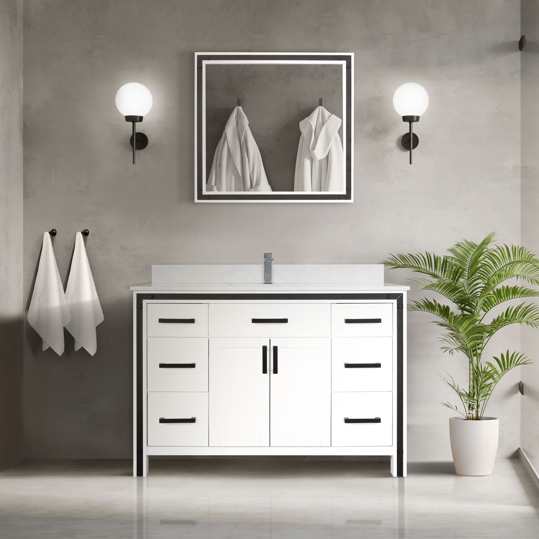 Ziva 48" White Cultured Marble Top Vanity with Mirror