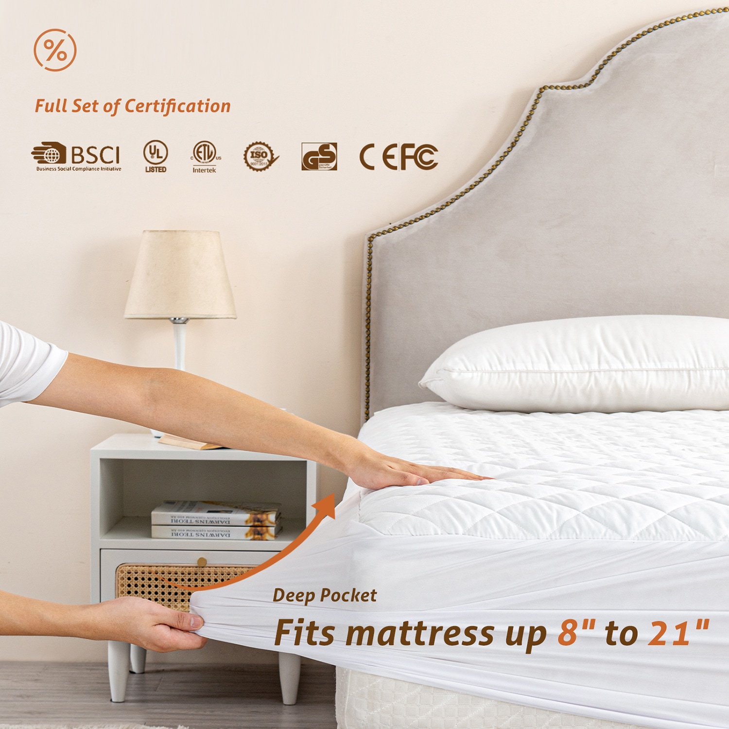 JEAREY Heated Mattress Pad 1-in D Polyester King Hypoallergenic Mattress Cover in White | JE-LXDRCL-WH-K