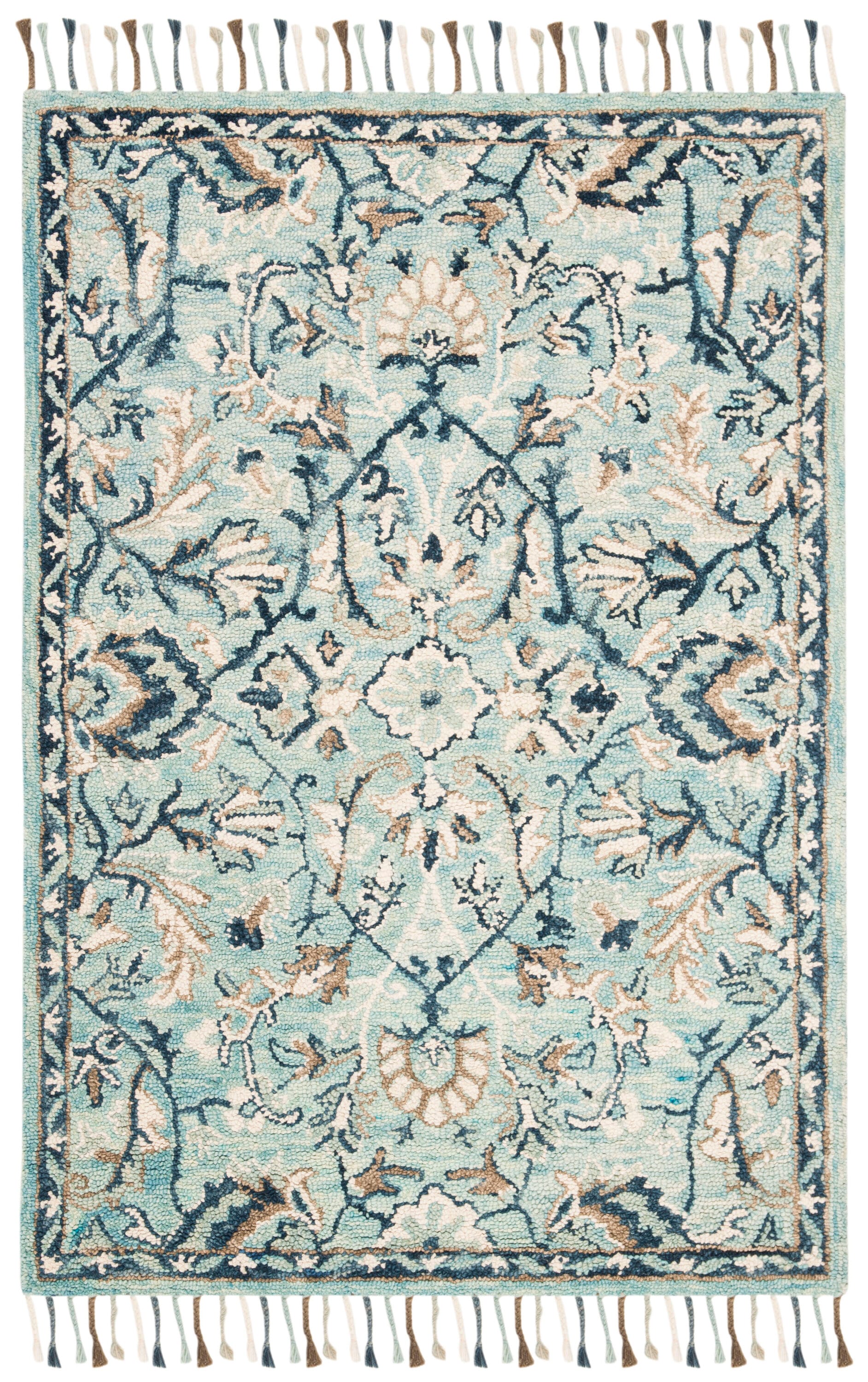 Handmade Blue Ivory Floral Wool Tufted Rectangular Rug 3' x 5'