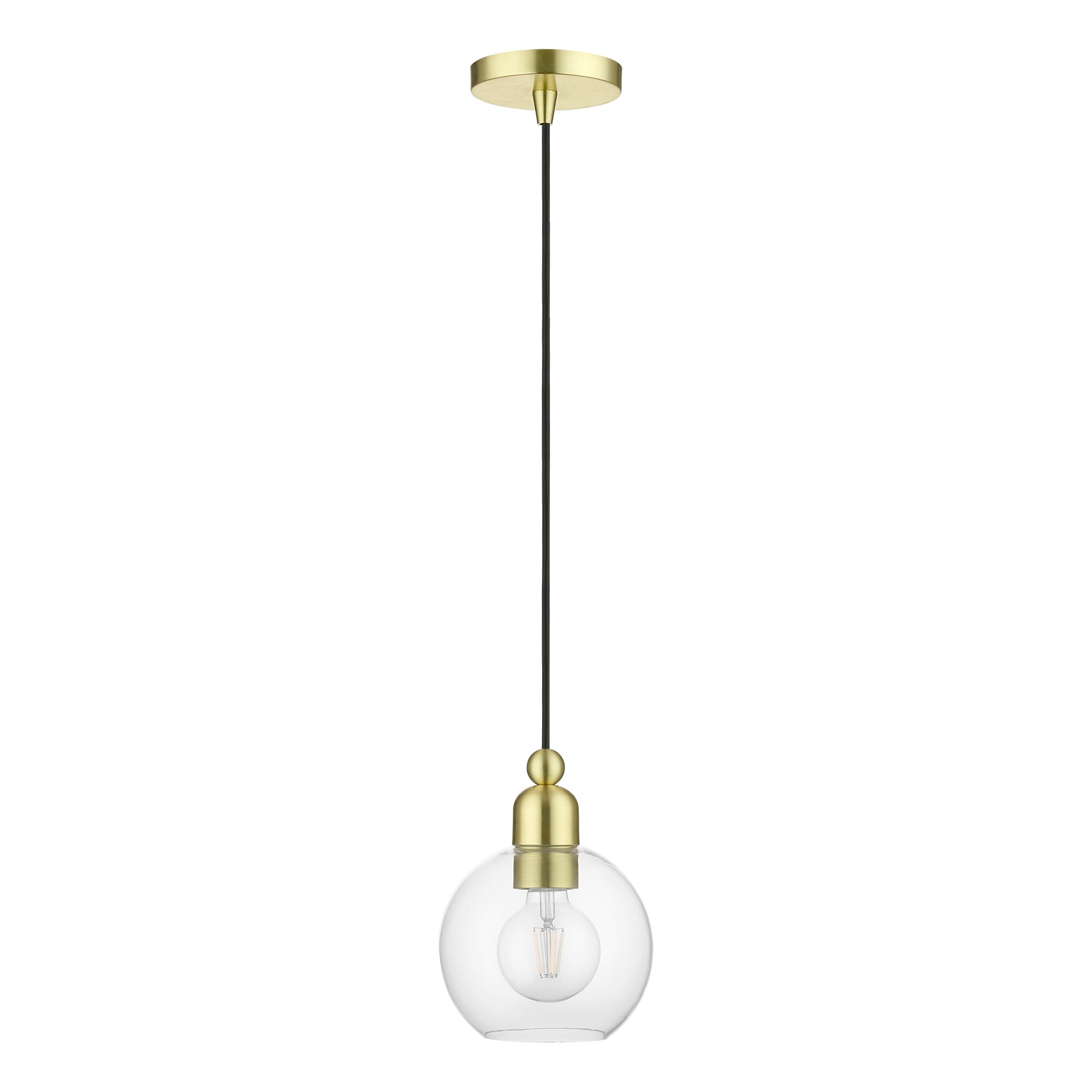 Livex Lighting Downtown Satin Brass Industrial Clear Glass Globe Mini ...