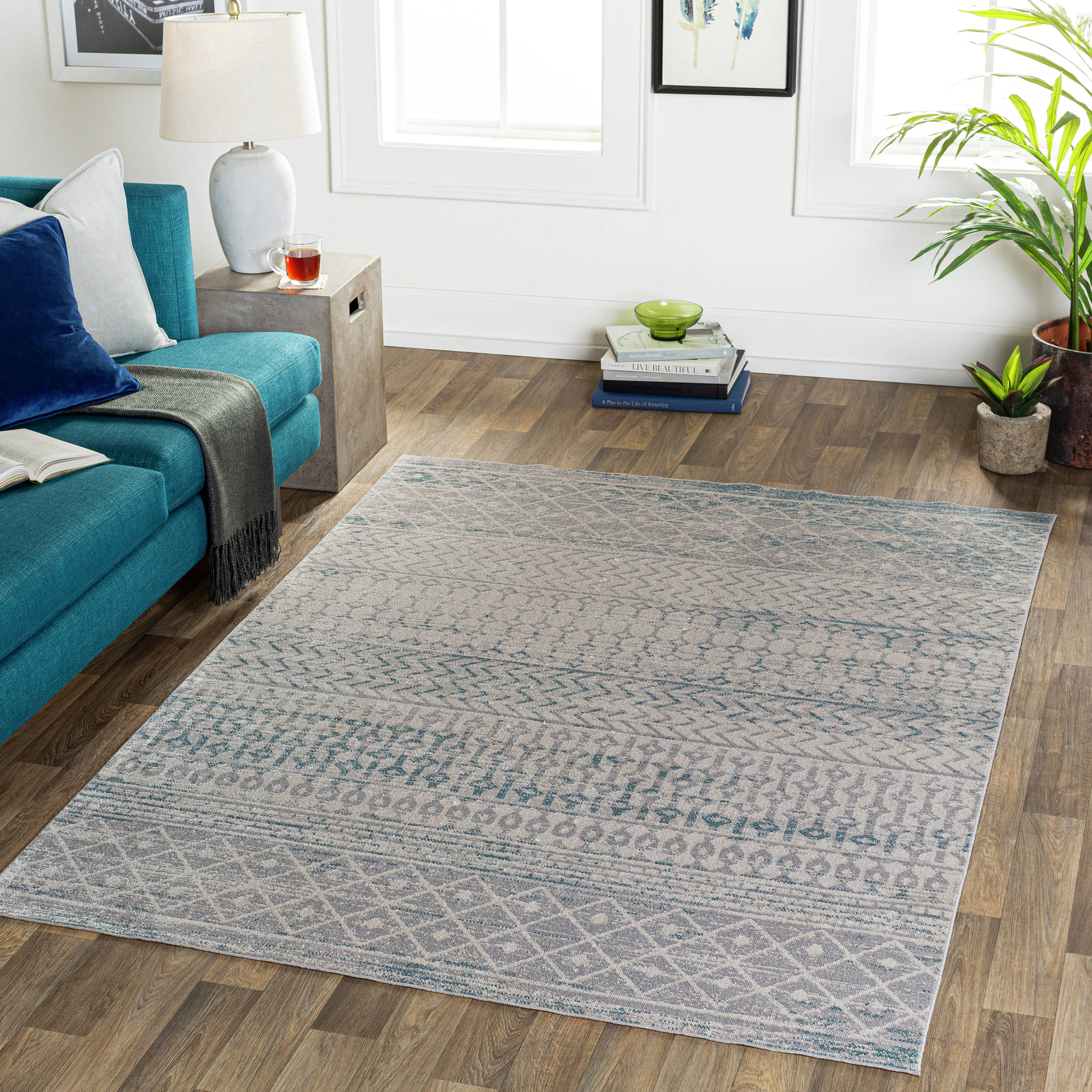 Livabliss LVR2343-679 Lavadora 7 x 9 (ft) Flatweave Polyester Light Grey Rectangular Indoor Tribal Global Machine washable Area rug