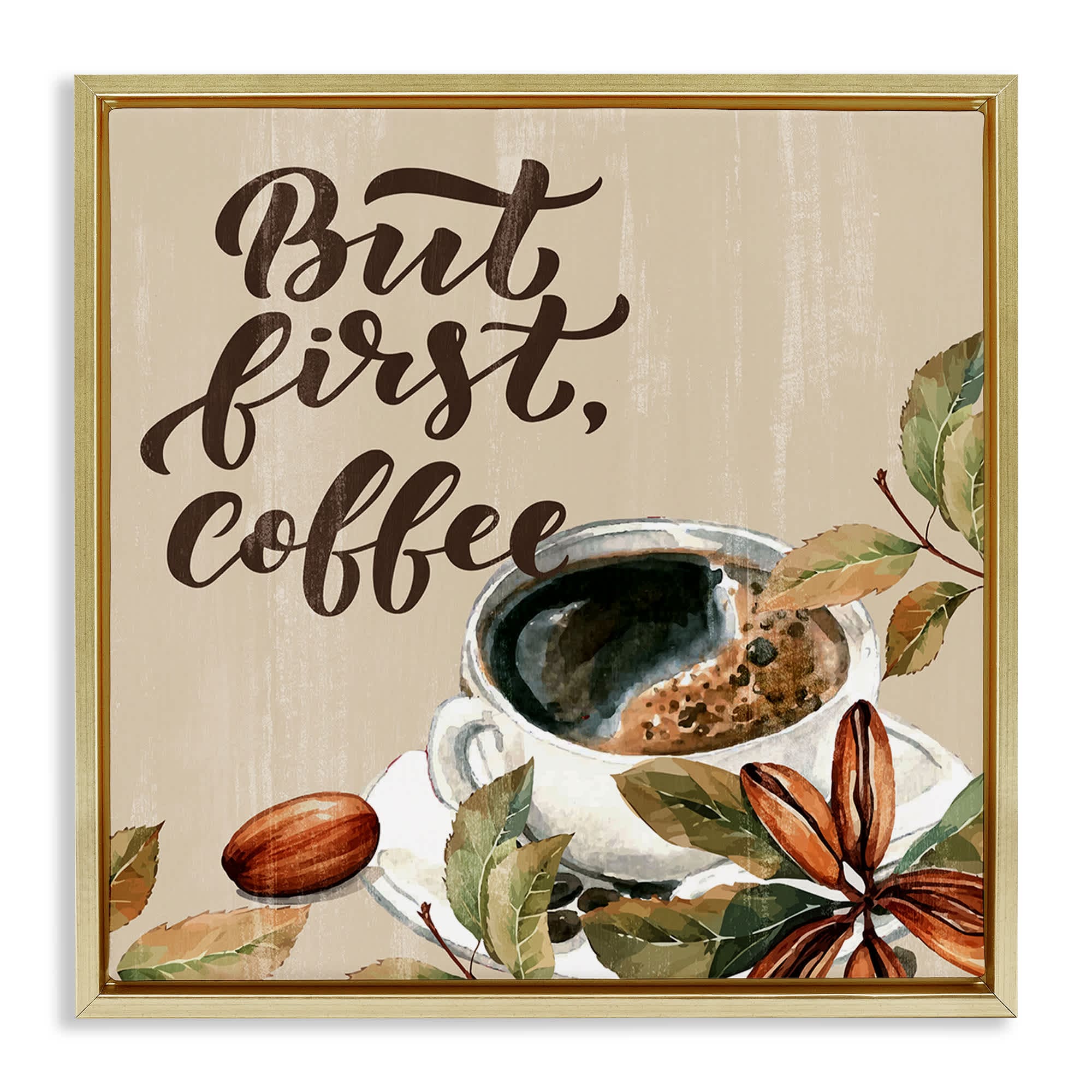 Stupell Industries BS-480-FFG-17X17 Rustic But First Coffee Floating Frame design by Kim Allen
