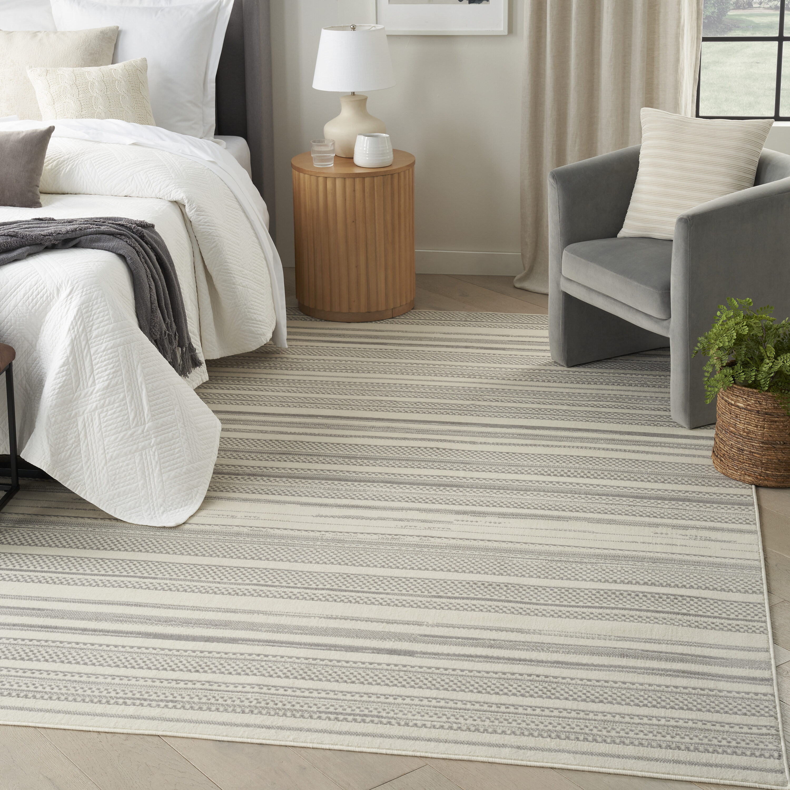 Nourison Home 099446907097 5 x 7 (ft) Loomed Ivory Grey Rectangular Indoor Abstract Area rug