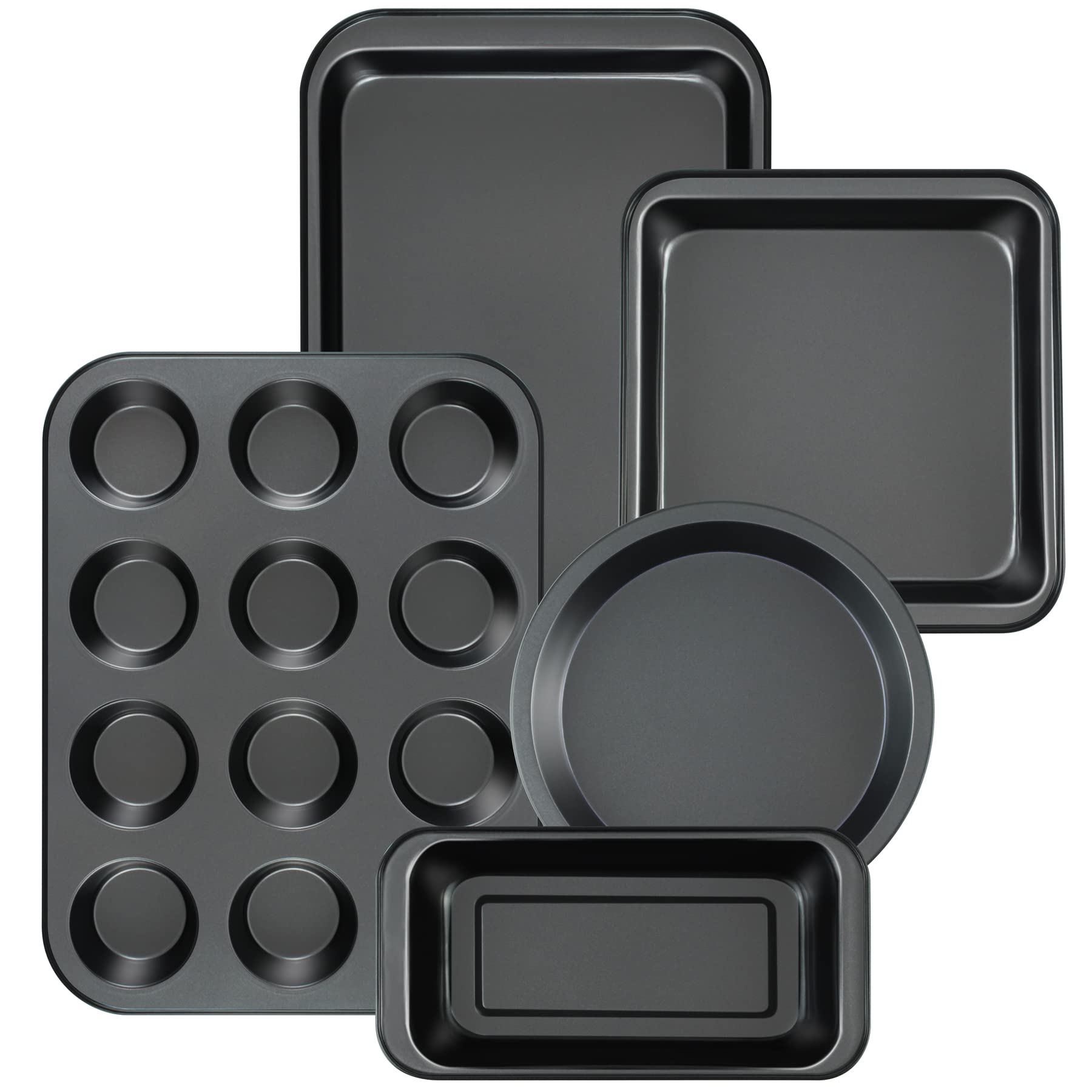 DHMHD  Kitchen Five Piece Nonstick Bakeware Set Round Square Cake Pans Muffin Pan Loaf Pan Roast Pan and Baking Sheets durable home and garden