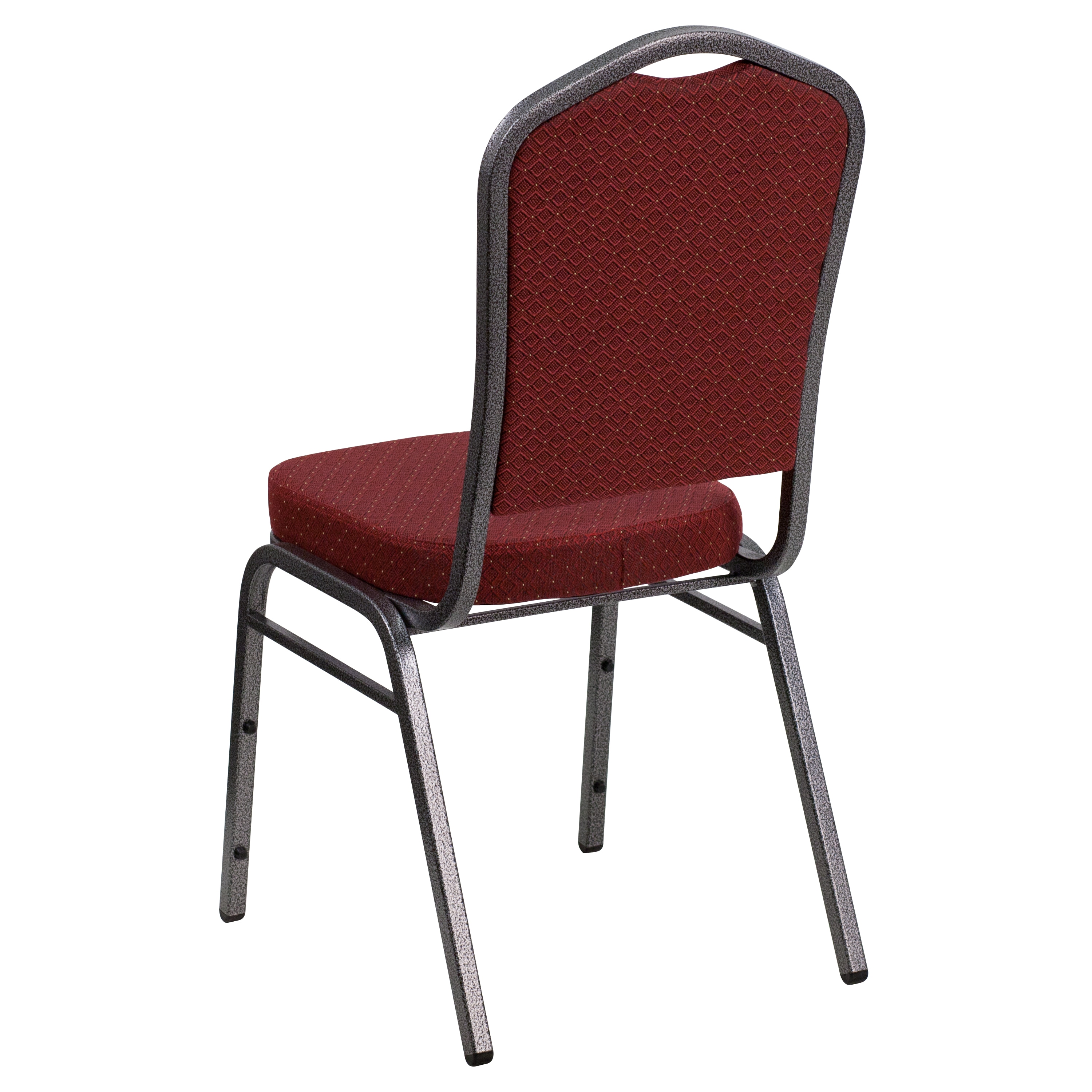 Burgundy Patterned Fabric Stacking Banquet Chair with Silver Frame