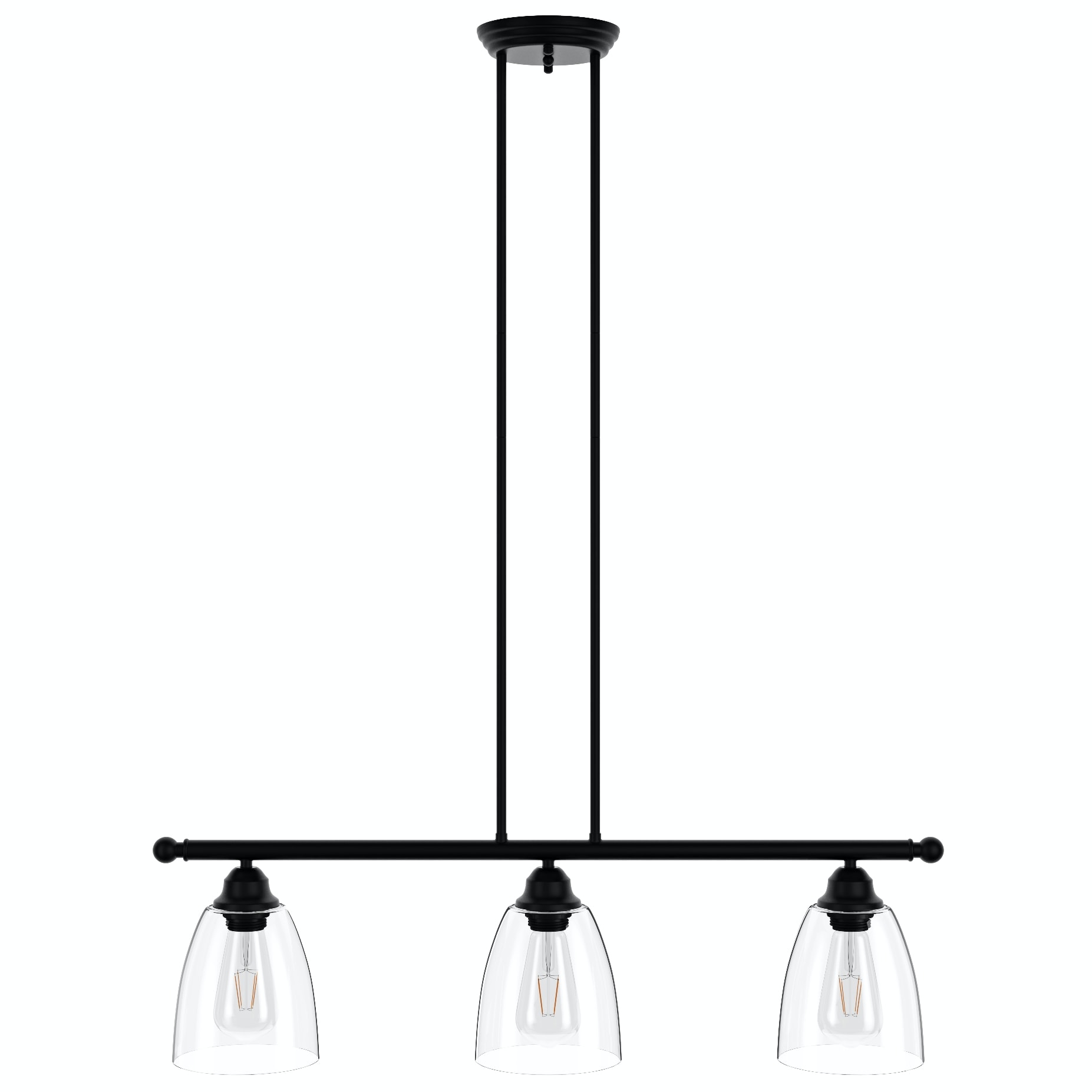 Farmhouse 3-Light Black Metal and Clear Glass Tiered Kitchen Island Pendant