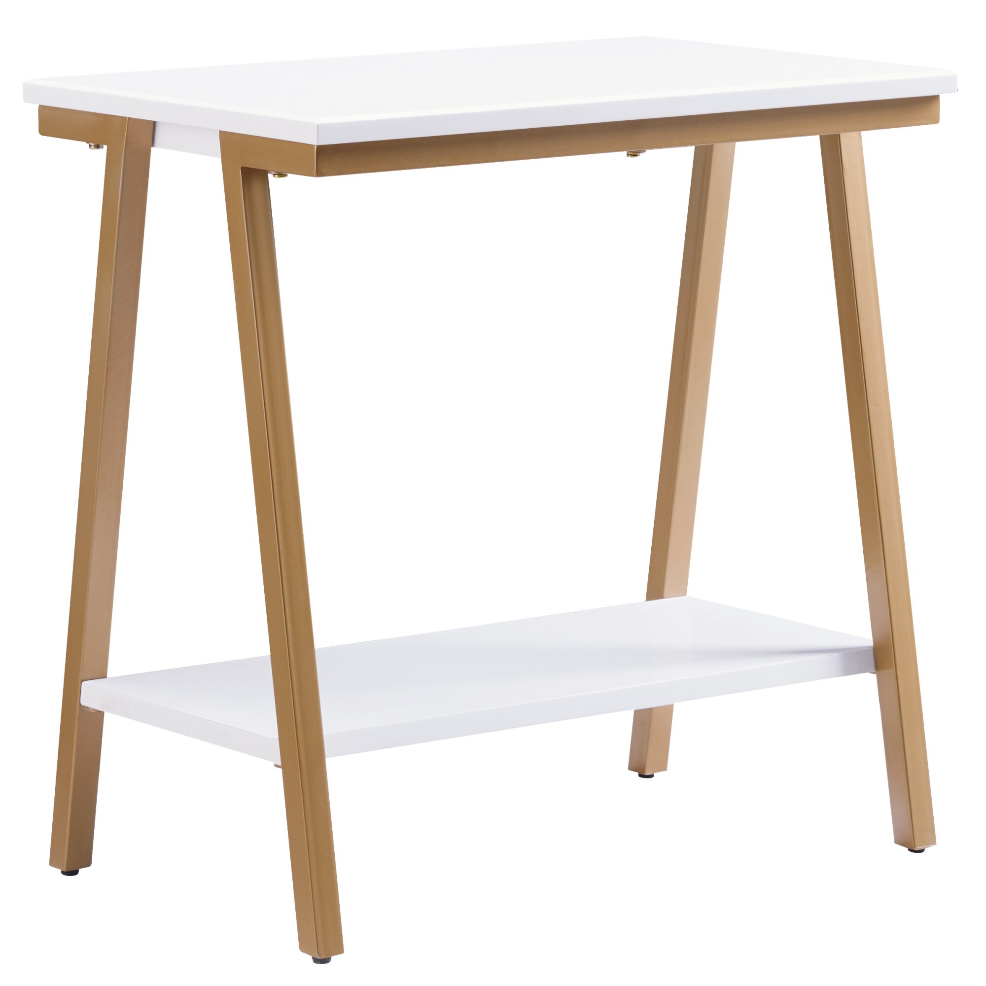Leick Home 214312 Empiria 24-in W x 24-in H White/Satin Gold Wood Rectangular Modern End Table Assembly Required