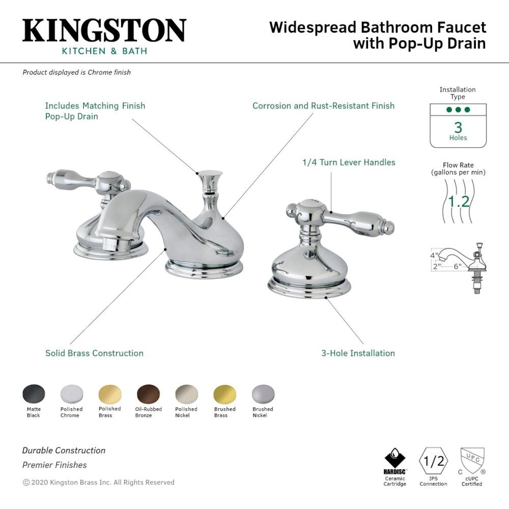 Kingston Brass Tudor Polished Brass Widespread 2 Handle Bathroom Sink Faucet With Drain In The 5397