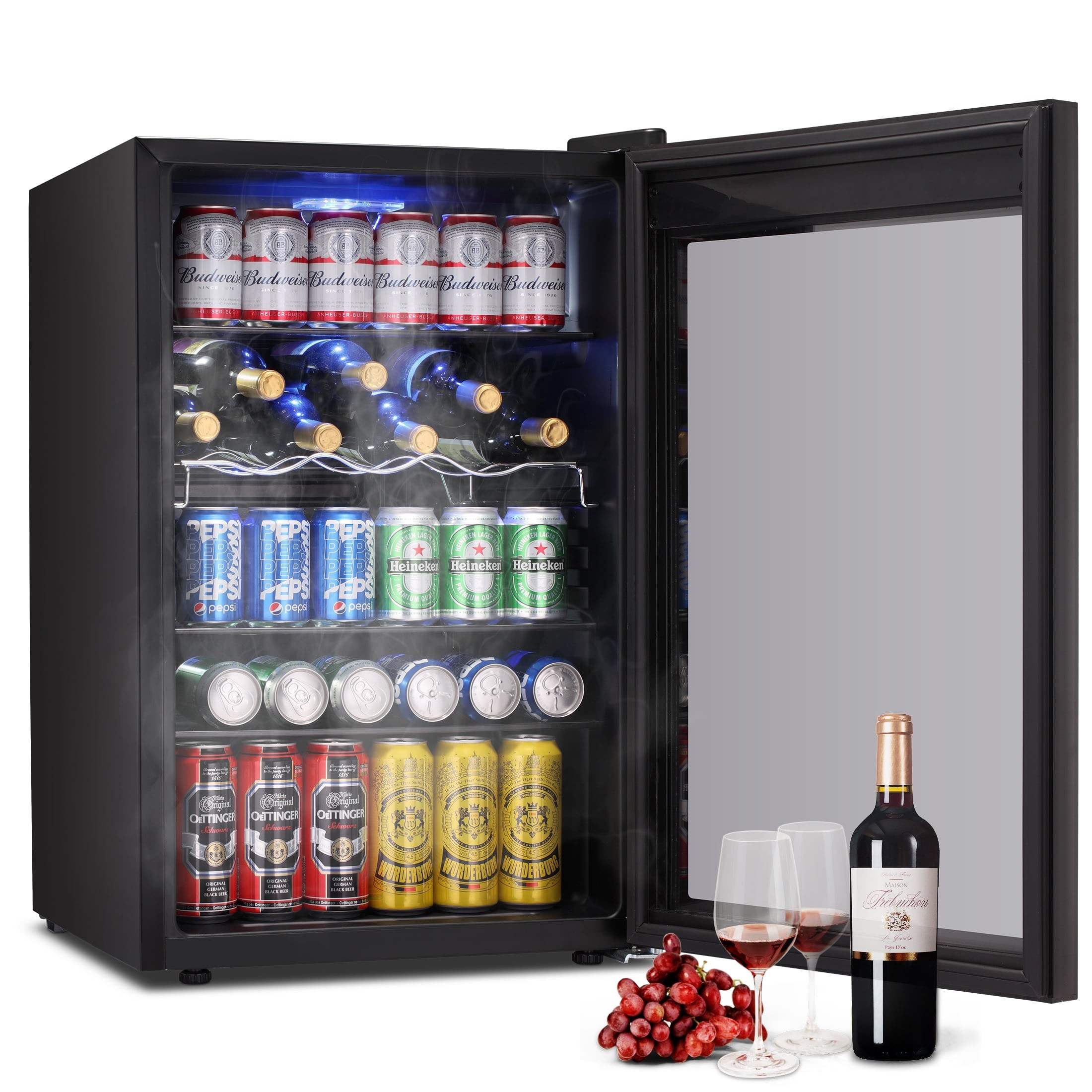 COWSAR W58128BH 20.28-Inches W 88 -Can Capacity Black Glass Freestanding Indoor Beverage Refrigerator