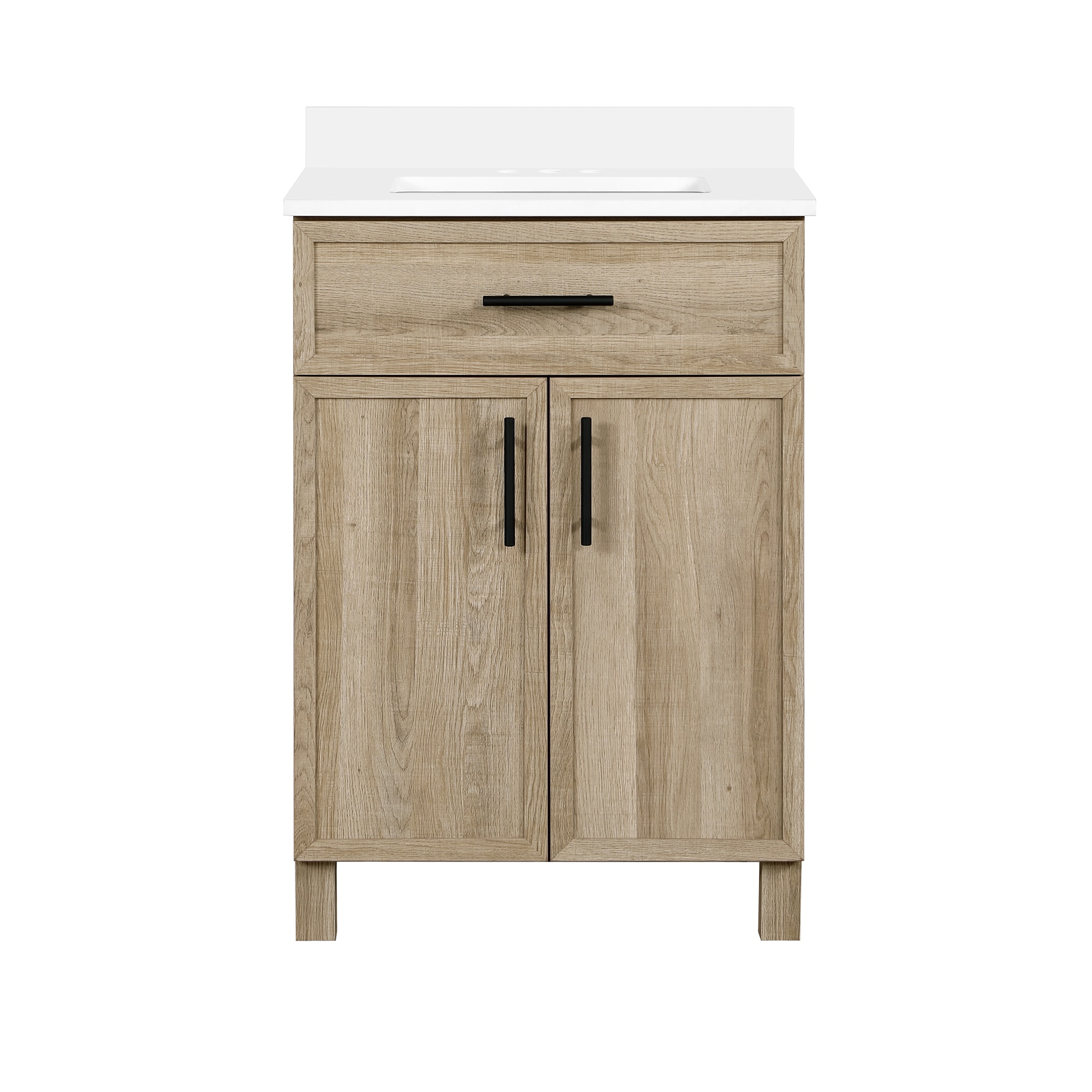 Style Selections Dolton 24-in Natural Oak Undermount Single Sink Bathroom Vanity with White Engineered Stone Top (Mirror Included)