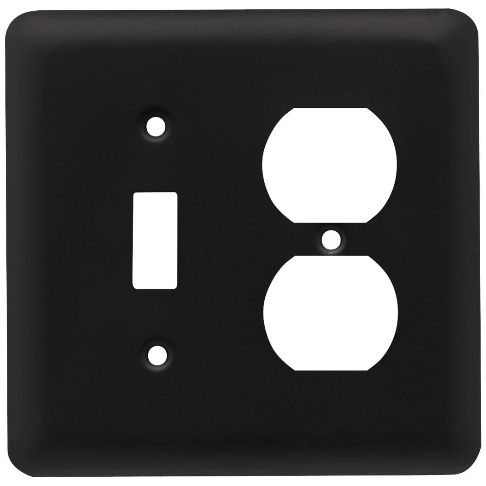Style Selections W10253-FB-CP Stamped Round 2 -Gang Standard Size Flat Black Steel Indoor Toggle/Duplex Wall Plate