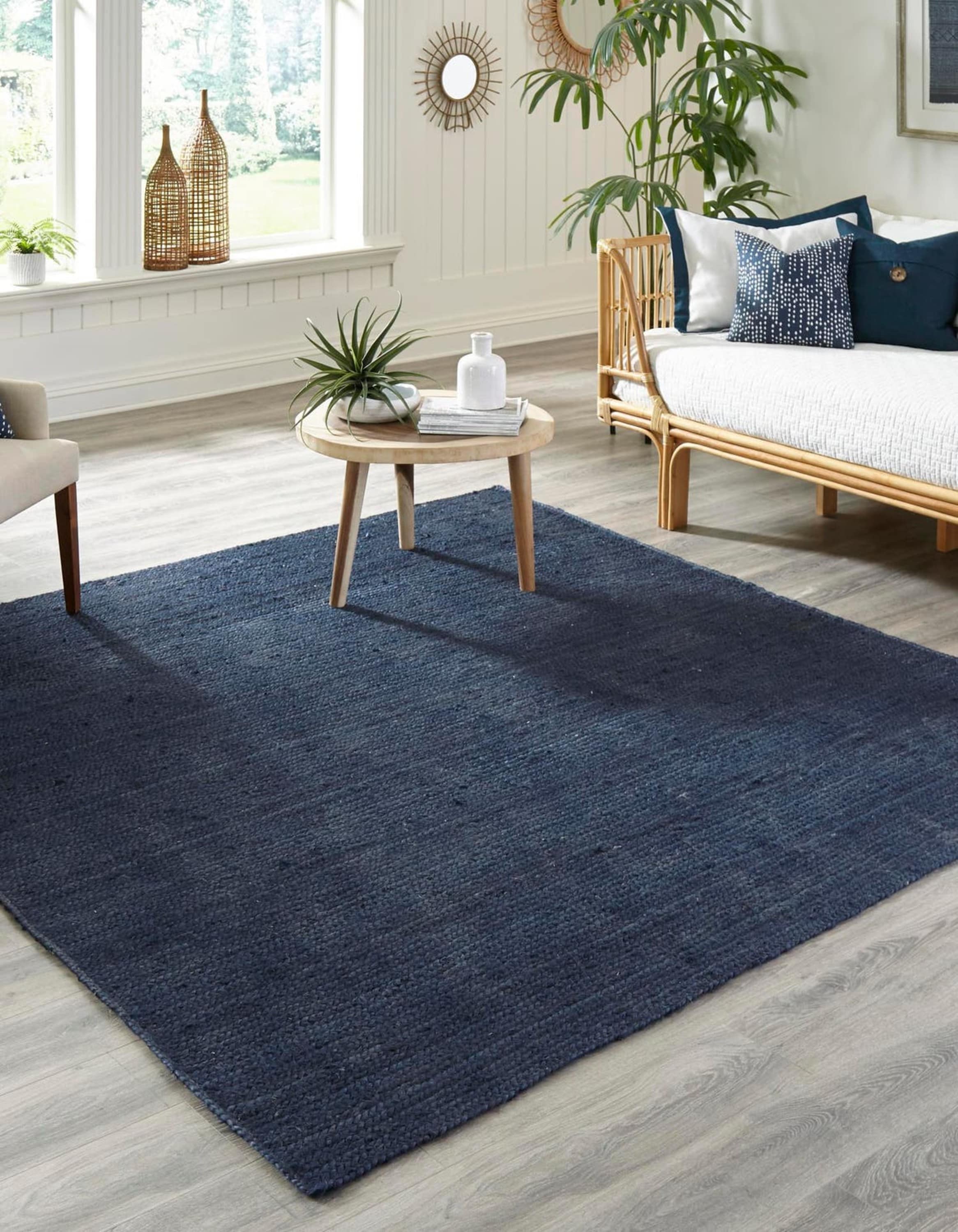 Unique Loom 3153091 Braided Jute 8 x 8 (ft) Braided Jute Navy Blue Square Indoor Solid Area rug
