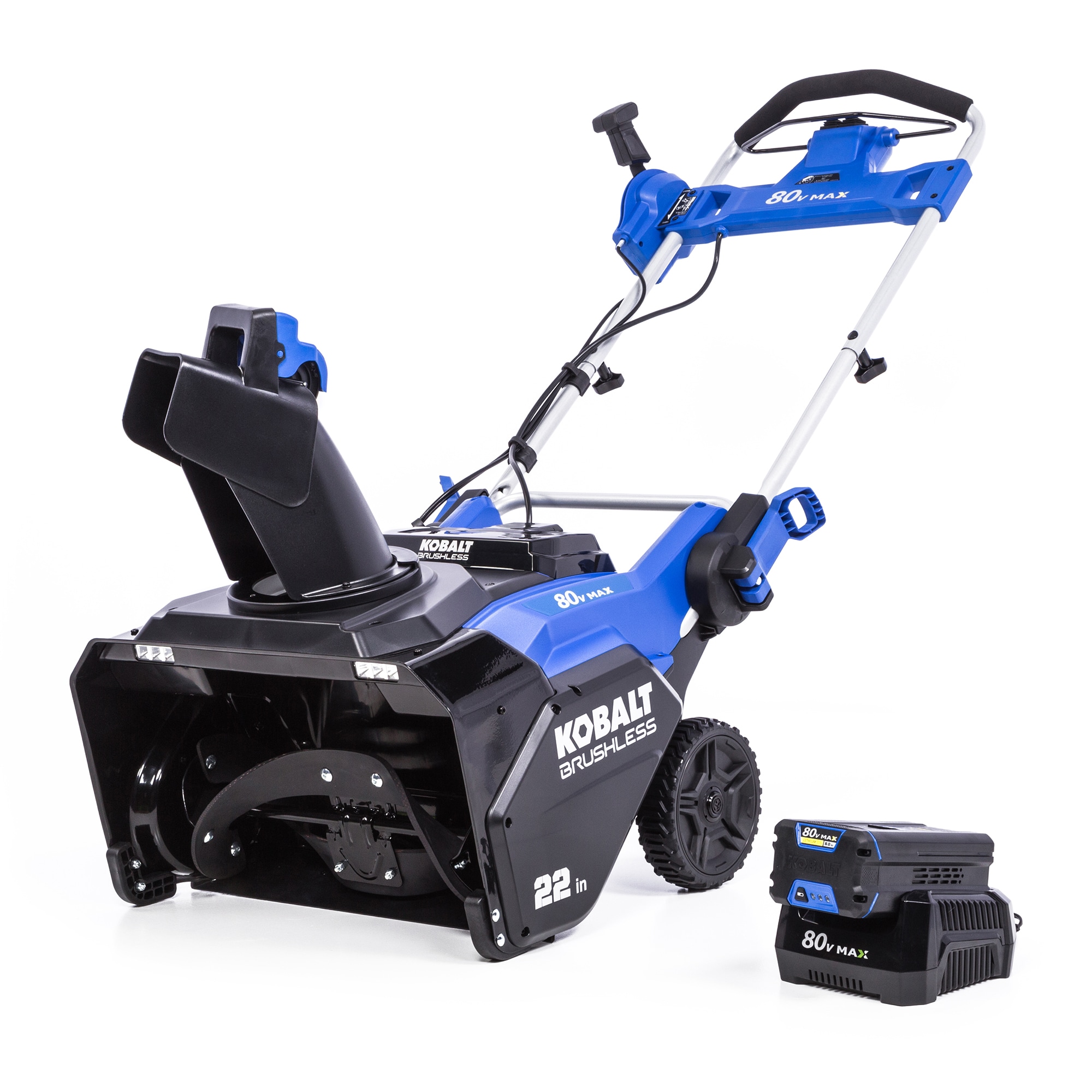 80-volt Max 22-in Single-stage Push Cordless Electric Snow Blower 6 Ah (Battery and Charger Included) Rubber in Blue | - Kobalt KSB 6080-06