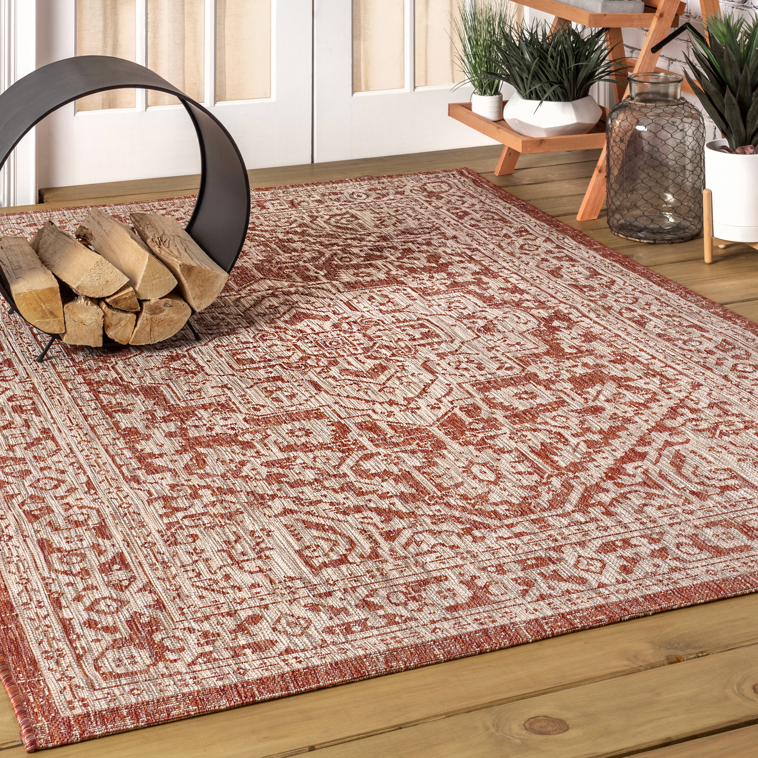 JONATHAN  Y SMB101A-14 SANTA MONICA Sinjuri Medallion Textured Weave 10 x 14 (ft) Polypropylene Red/Taupe Rectangular Indoor Medallion Bohemian/Eclectic Area rug