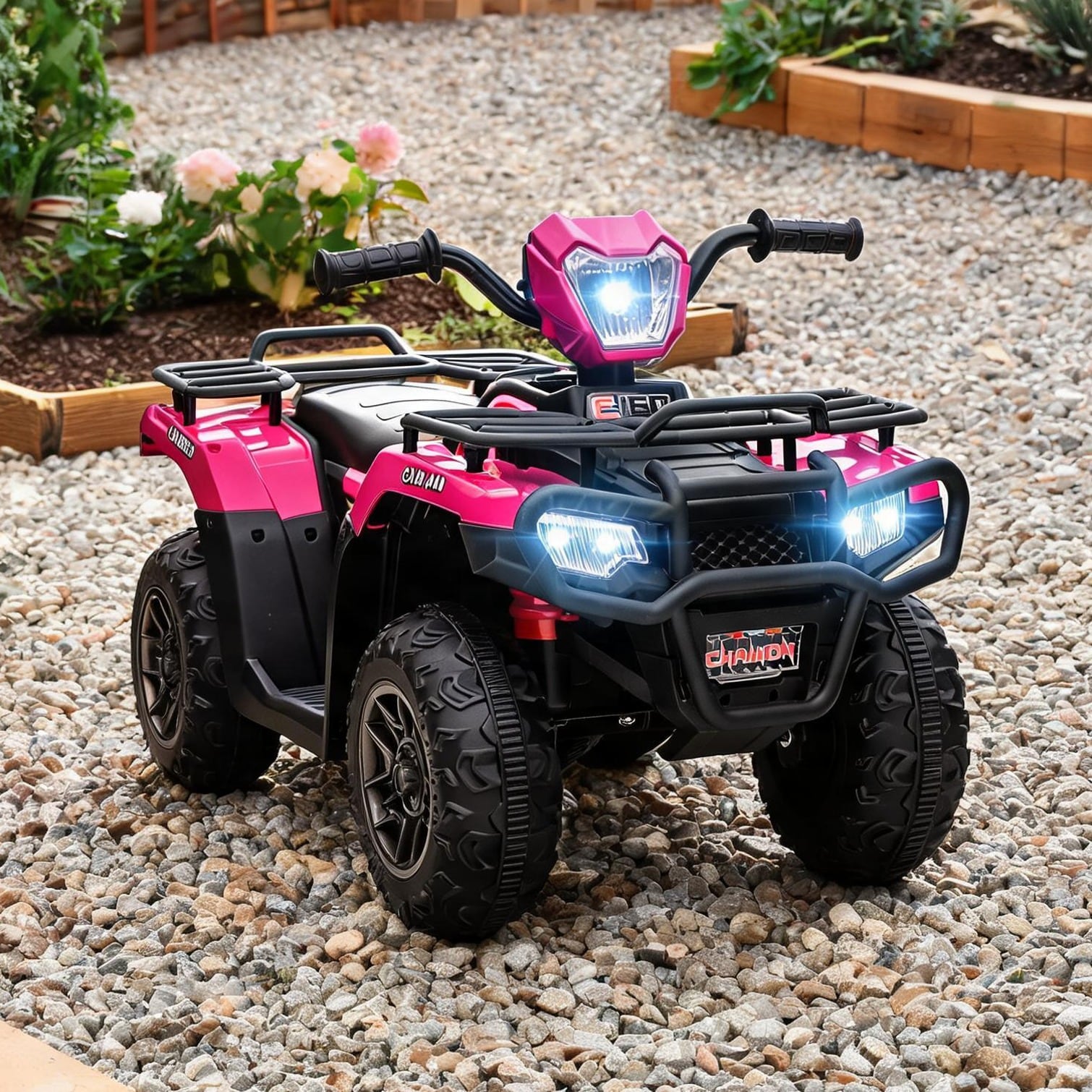 BBabe Kids Ride-On ATV in Warm Pink with LED Lights Music and Safe 2.5 mph Speed for Ages 3-5