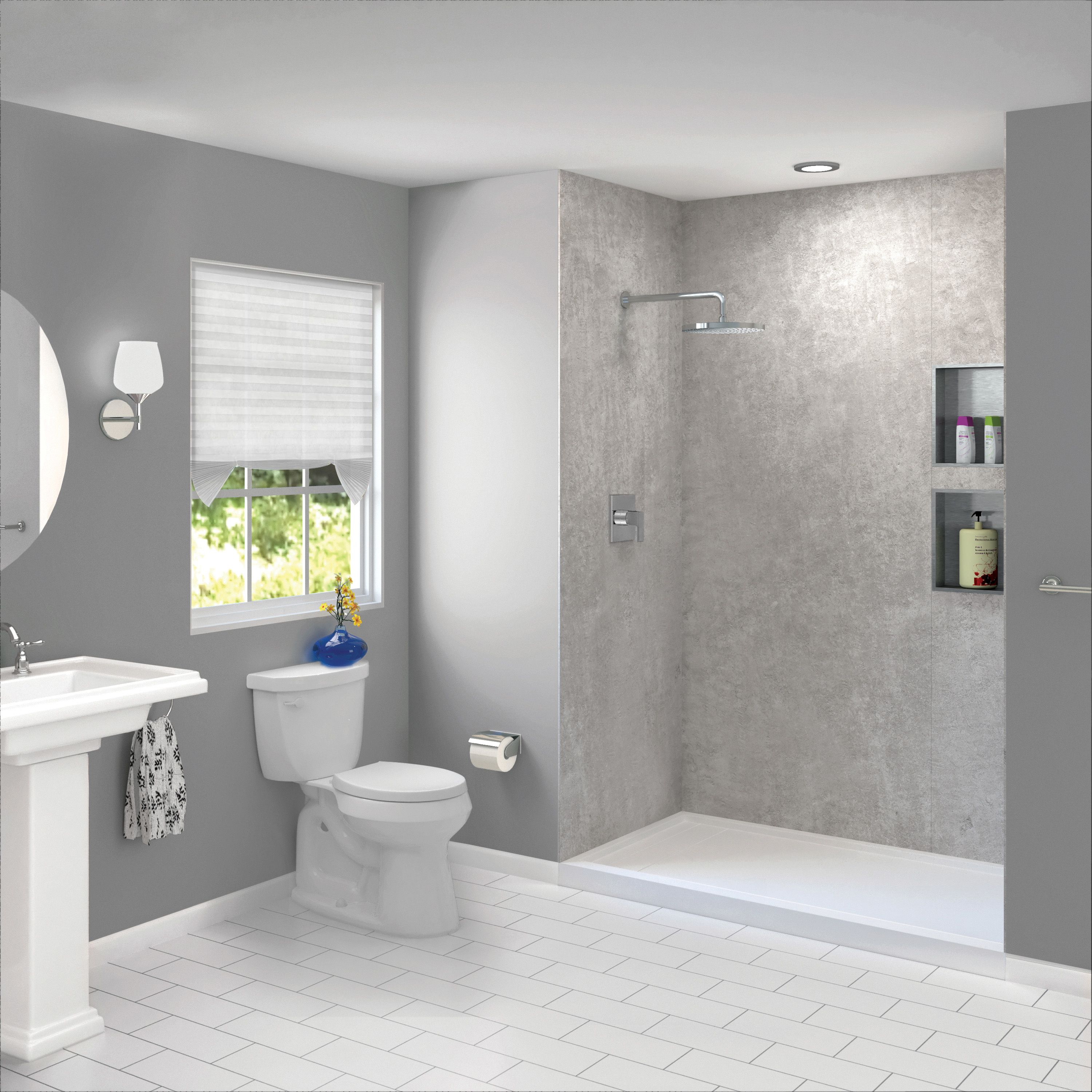 Transolid TWK603696-KI34T Titan 60-in W x 36-in D x 96-in H Caesar Grey/Textured 4.0 -Piece Glue Up Alcove Shower panel kit