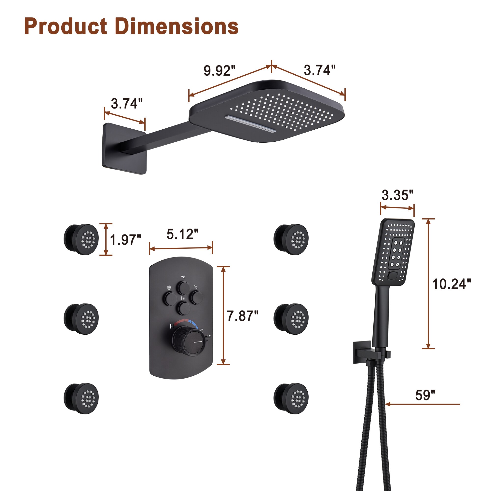 Mondawe MO-DTB5091MB Showerhead-Bar-Panels - View #11