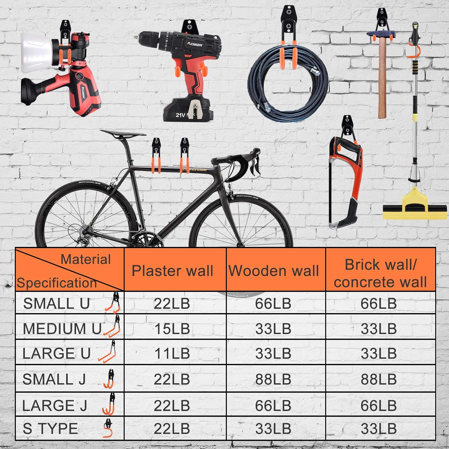 AOBEN AZG01-4-LW Garage-Storage-Hooks - View #3