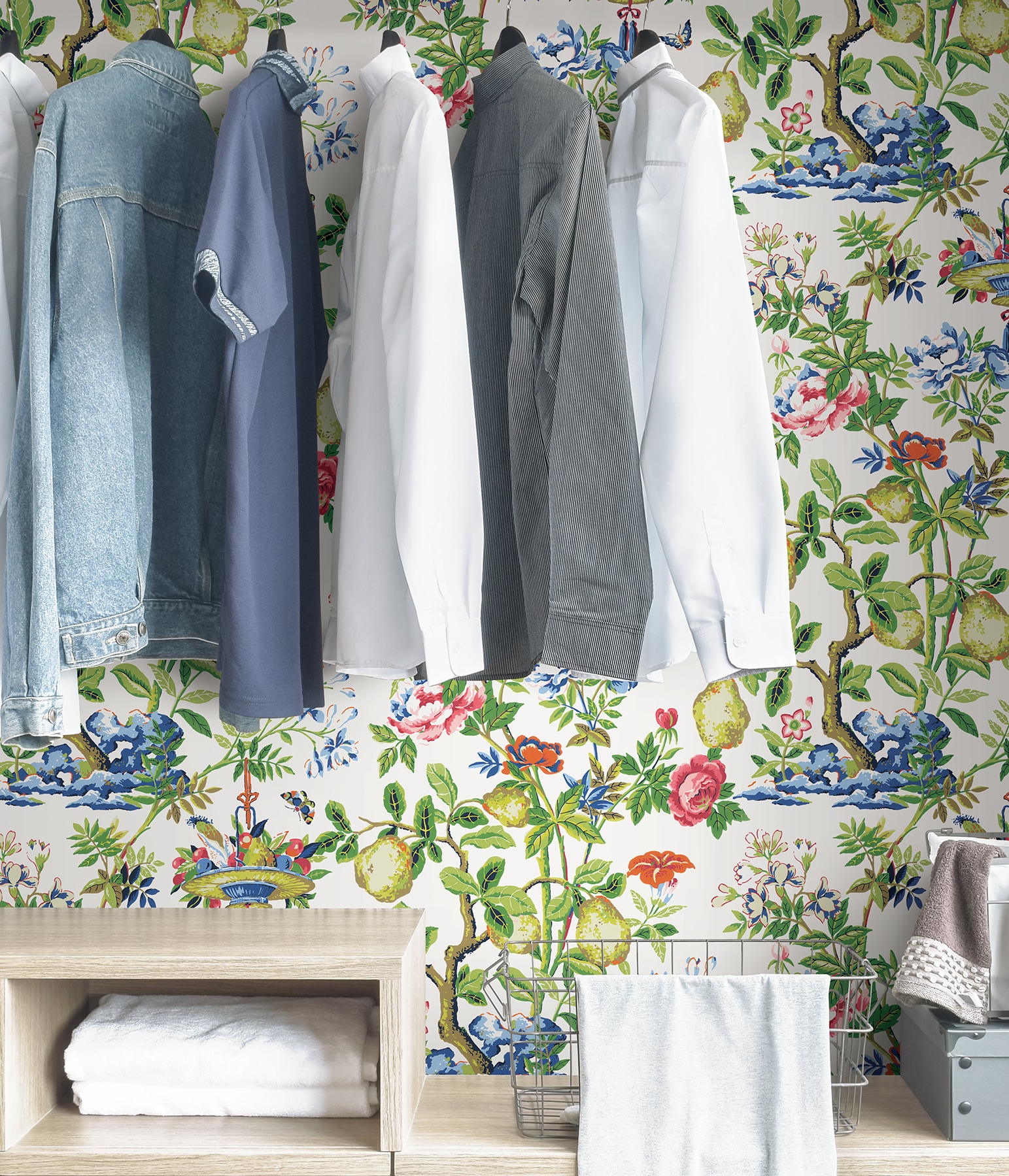 Bloom Shantung Garden Multicolor Self-Adhesive Vinyl Wallpaper