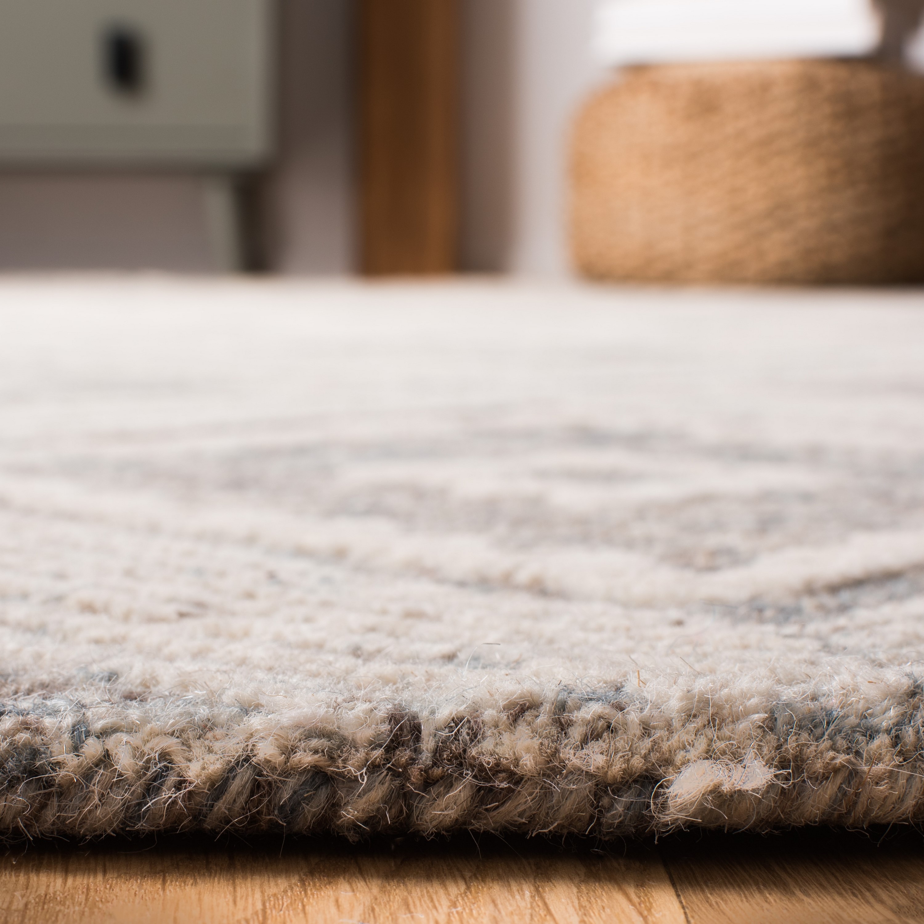 Ivory and Denim Abstract Handmade Wool 8' x 10' Area Rug