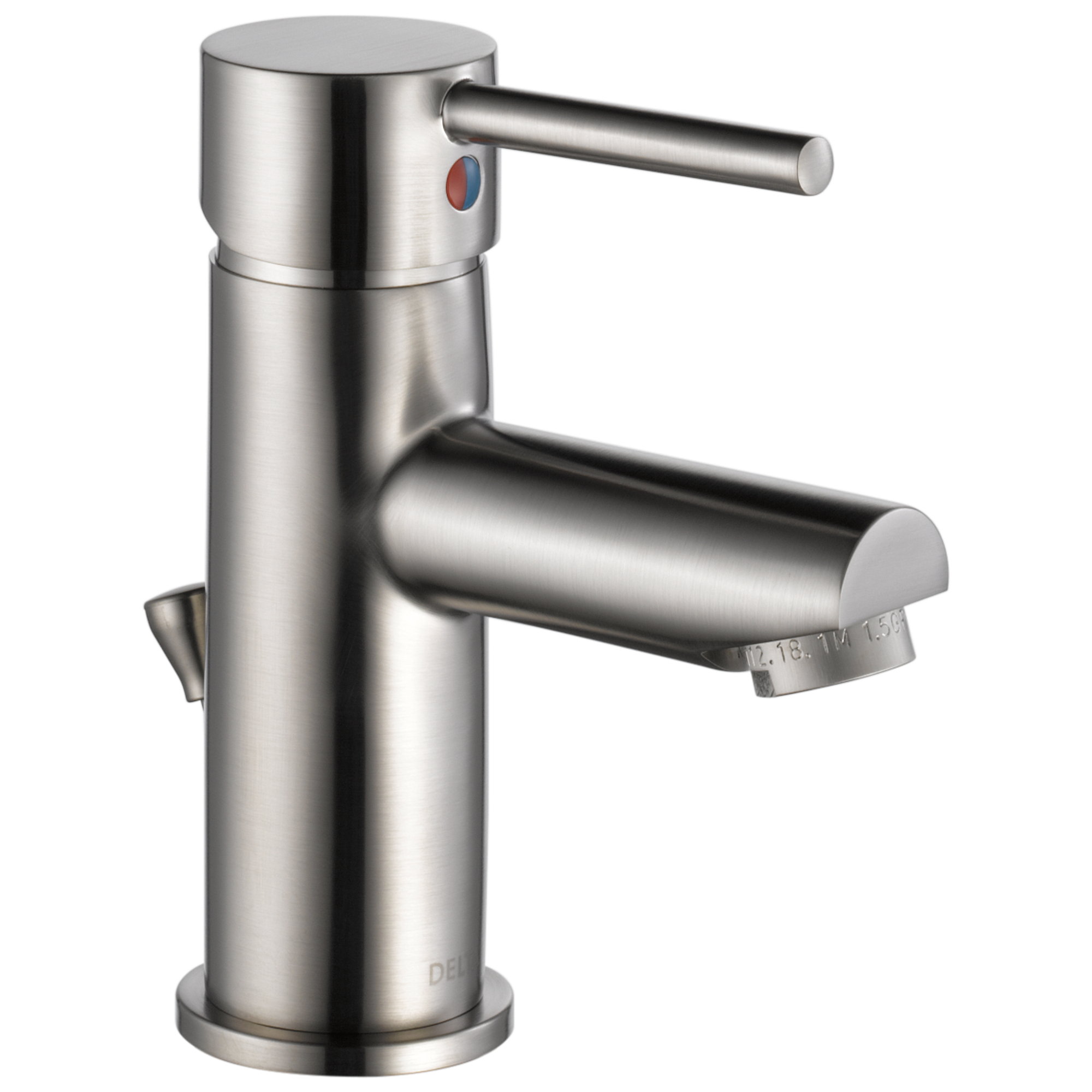 Delta 559LF-SSPP Modern Stainless 4-in centerset 1-handle WaterSense Low-arc Residential Handle Bathroom Sink Faucet with Drain