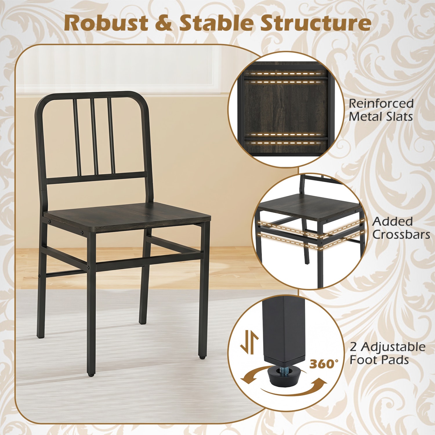 Slickblue Set of 4 Modern Dining Chairs Angled Slatted Back Wood Seat ...